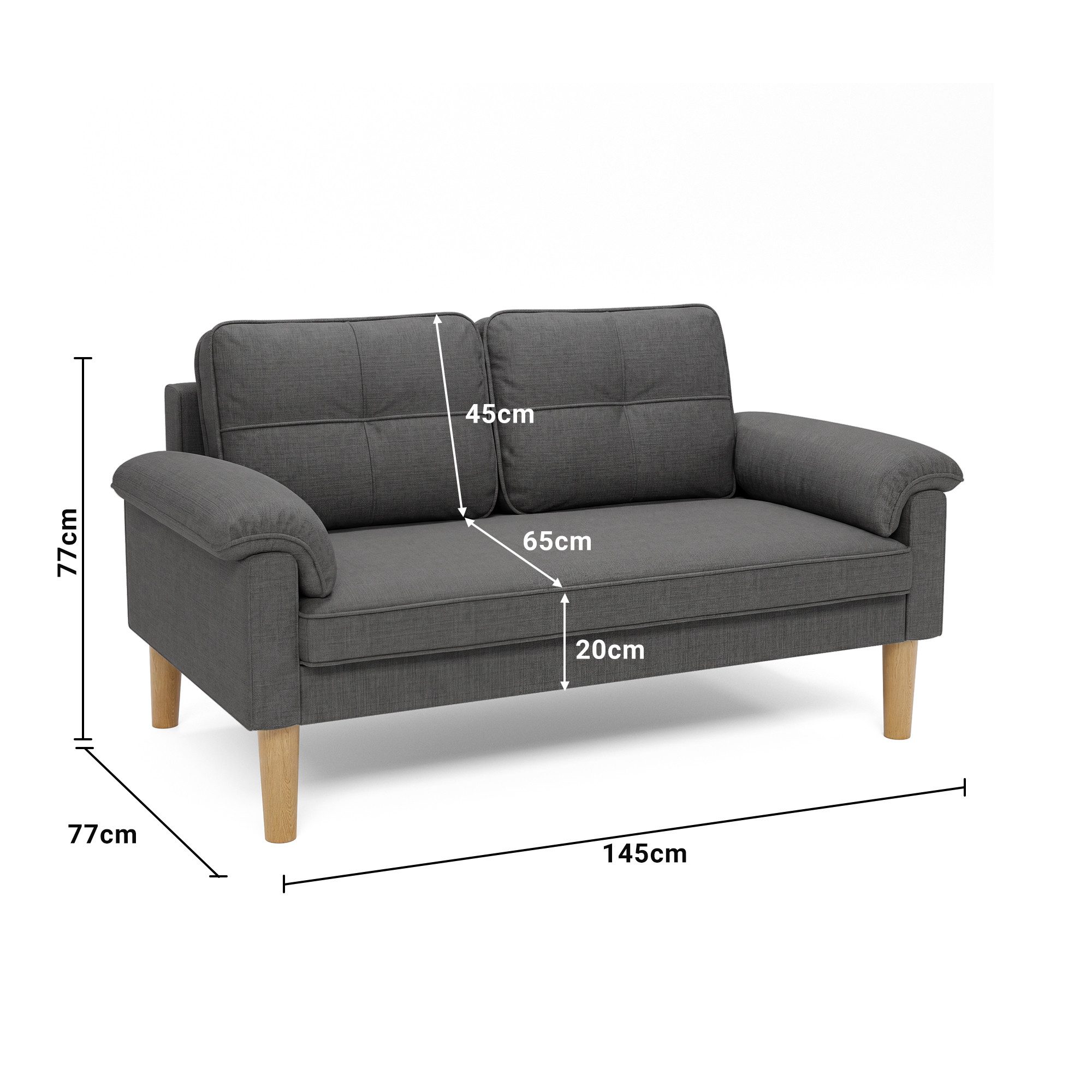 Bealife 2-Sitzer Kleine Couch, mit Armlehne und Seitentasche, 144 x 77 x 77 cm