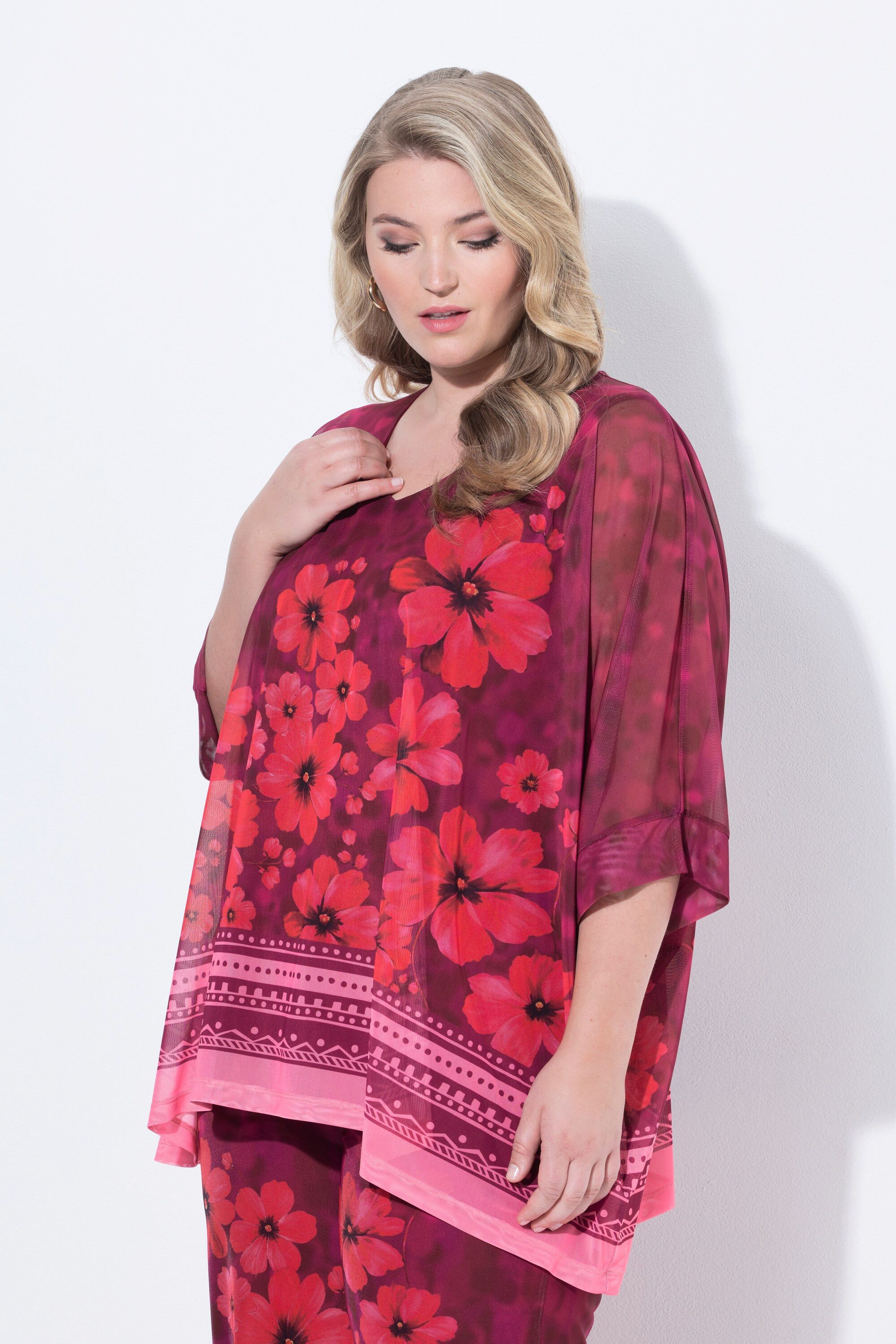 Druckbluse Mesh-Bluse oversized Blumenmuster