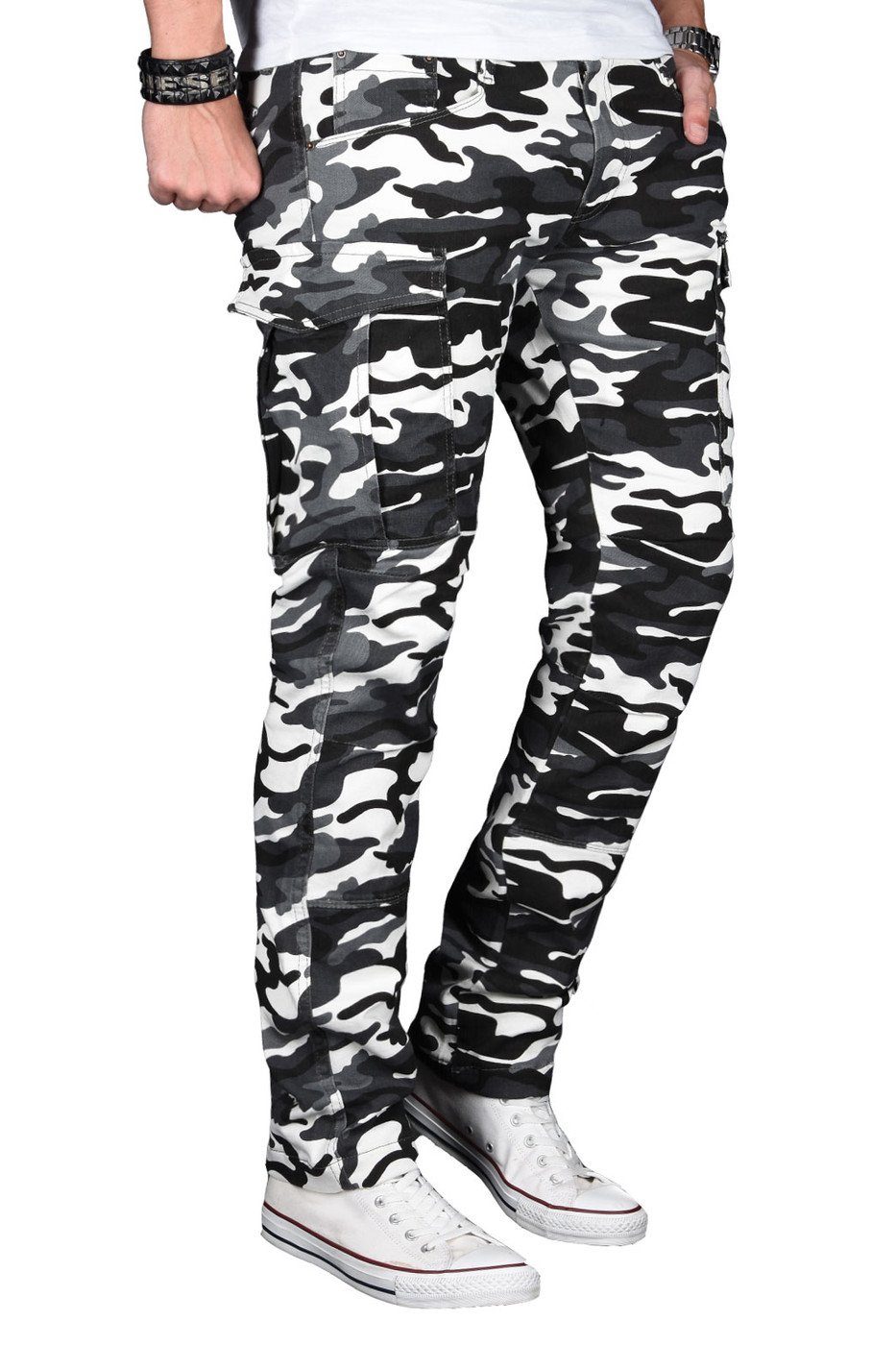 Alessandro Salvarini Cargohose A. Salvarini Herren Designer Cargohose Stretch Cargo Chino Stoff Hose