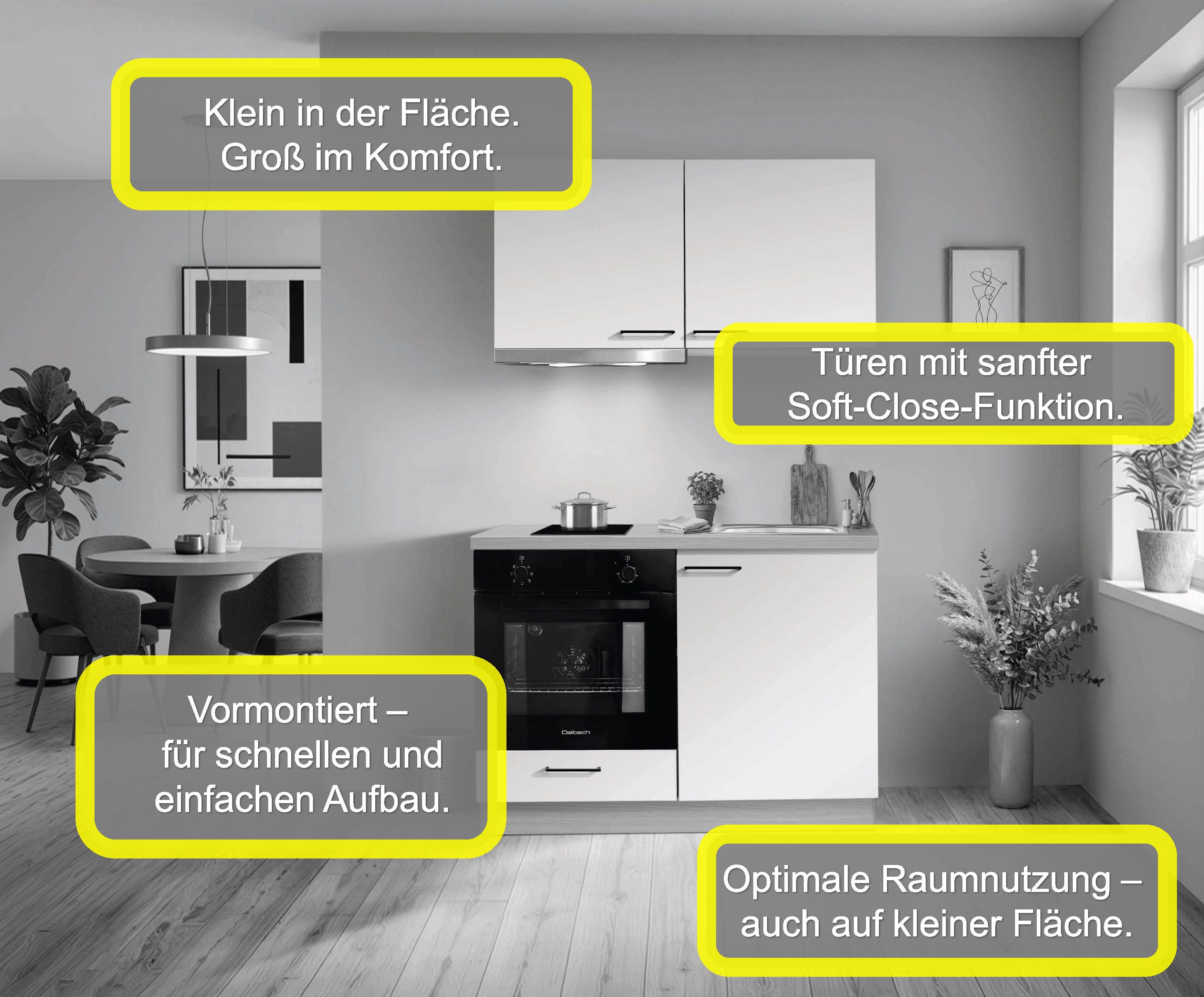 KOCHSTATION Küchenzeile KS-Solmera, Breite 120cm, vormontiert, inkl. Tisch, wahlweise mit E-Geräten