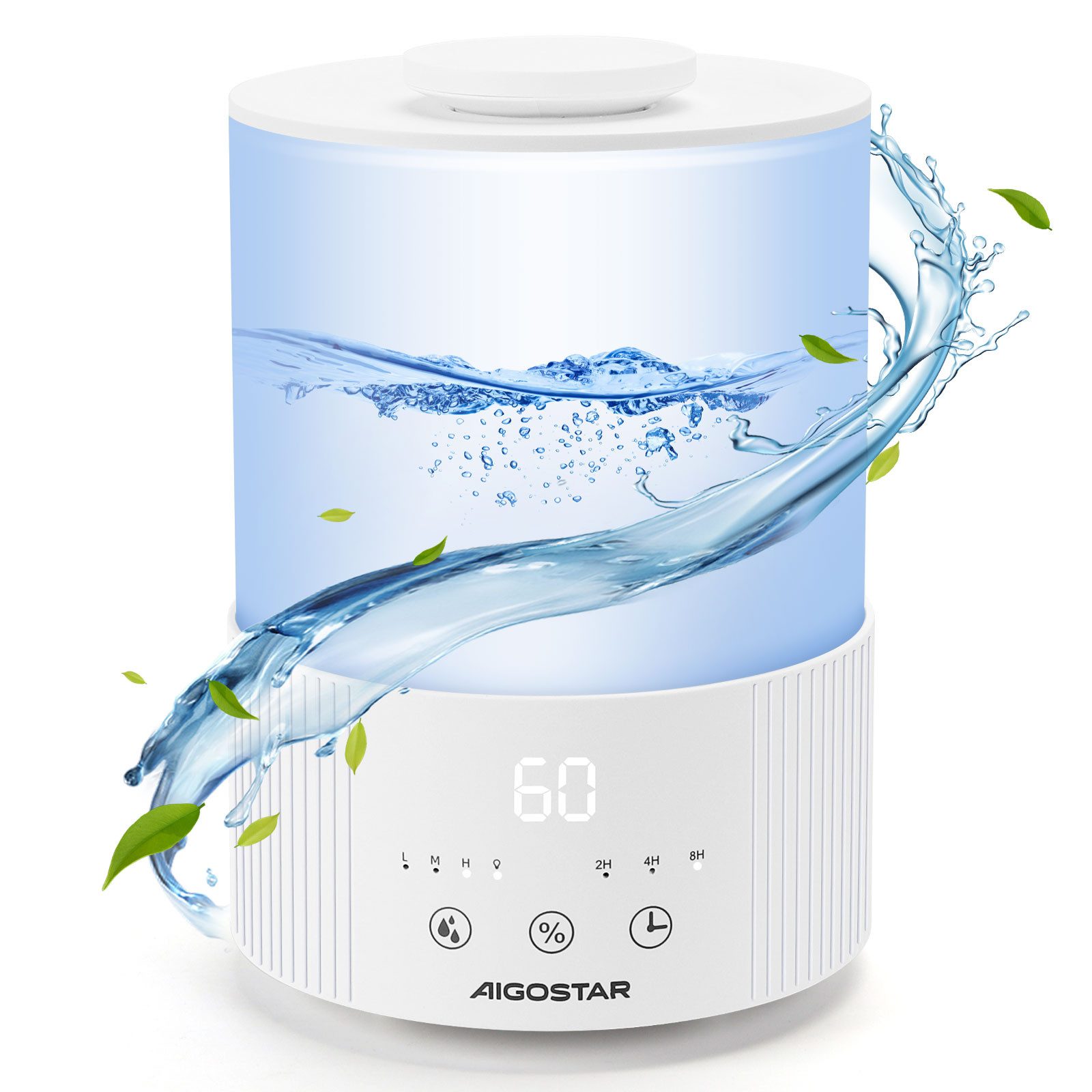 Aigostar Luftbefeuchter leise Ultraschall-Luftbefeuchter für Schlafzimmer 7 Farblichter, 2,50 l Wassertank, Timer, Nachtlicht, Aromadiffusor, Abschaltautomatik, Geräuscharm