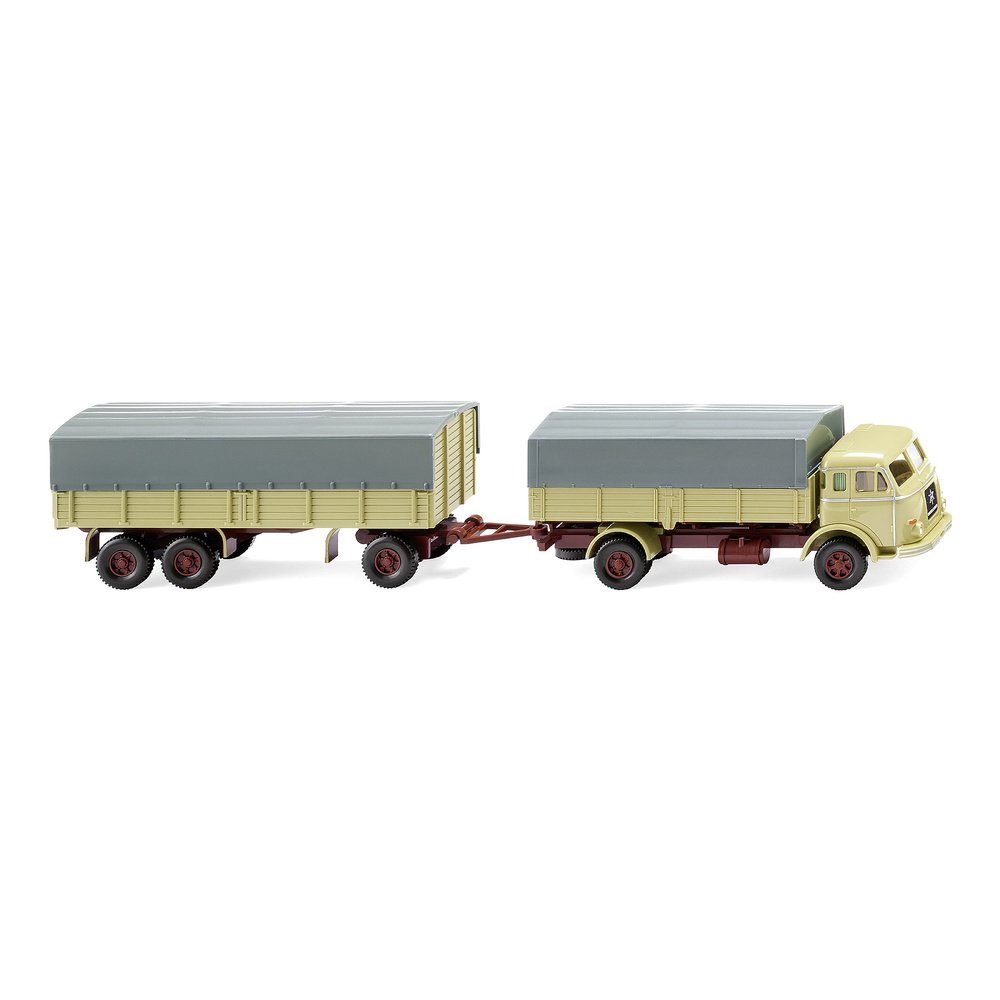 Modelleisenbahn-Straße Wiking 0417 02 H0 LKW Modell Henschel Pritschenhängerzug Henschel grün