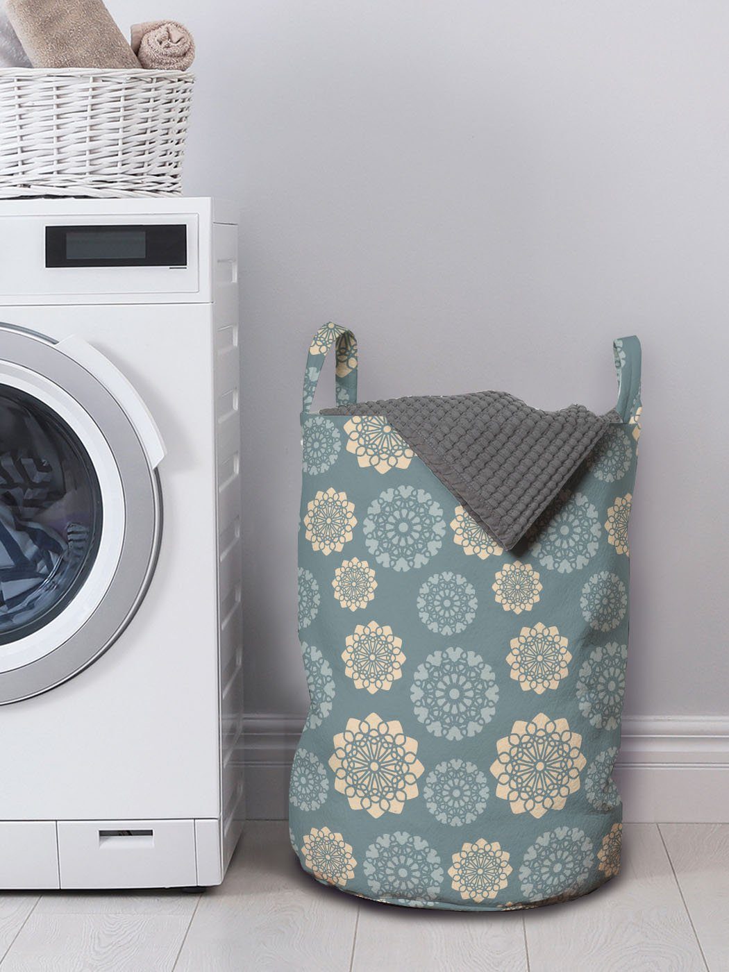 Griffen Blau Dusty Wäschesäckchen Wäschekorb Waschsalons, für Abakuhaus mit Kordelzugverschluss Blume abstrakte