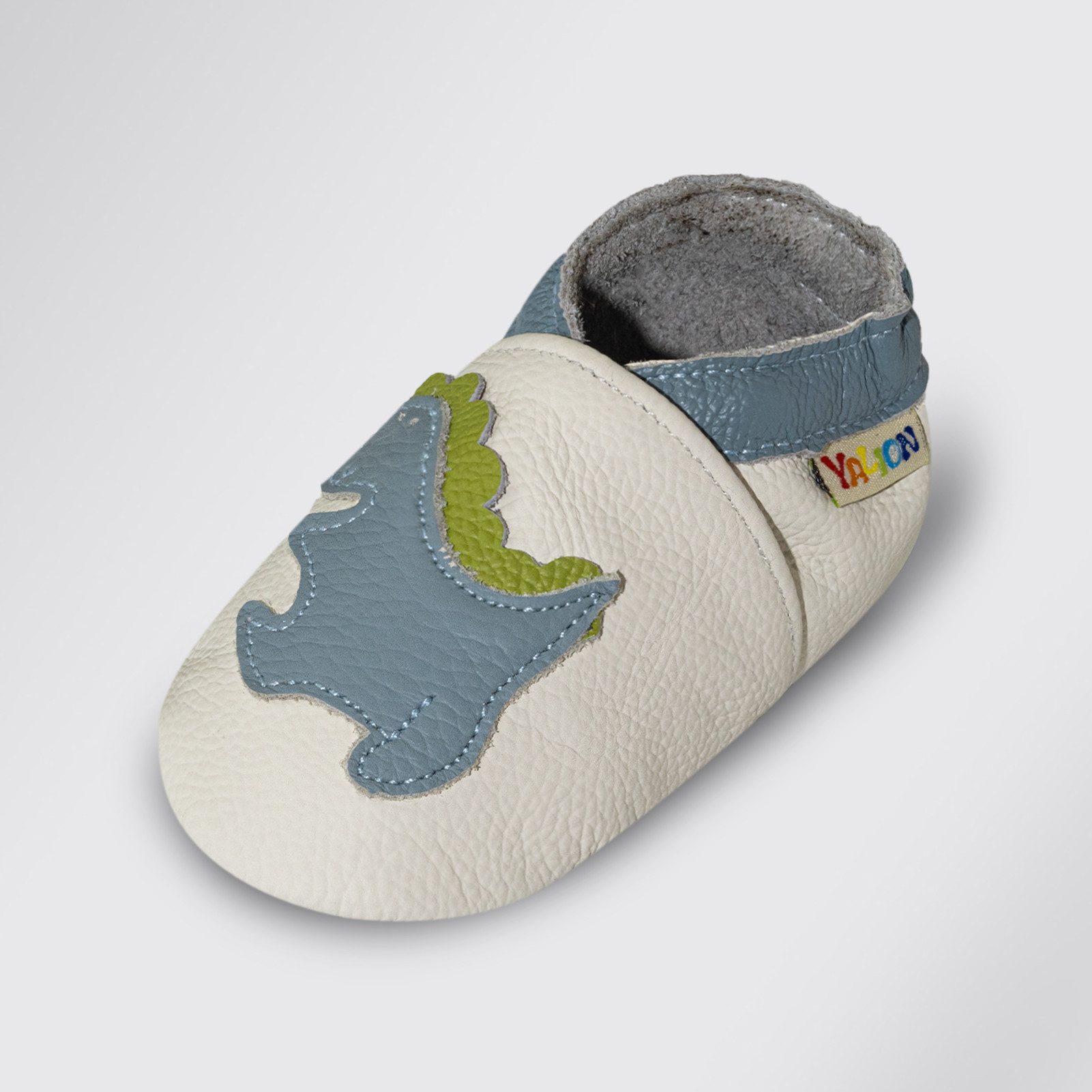 Yalion Weiche Leder Lauflernschuhe Hausschuhe Lederpuschen Dino Weiß Krabbelschuh