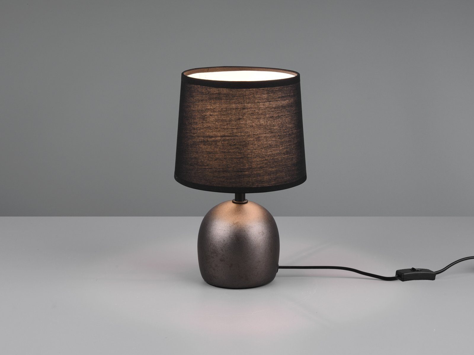 Reality Leuchten LED Nachttischlampe, Dimmfunktion, LED wechselbar, Warmweiß, kleine skandinavische Landhausstil mit Stoff Lampenschirm Schwarz 26cm