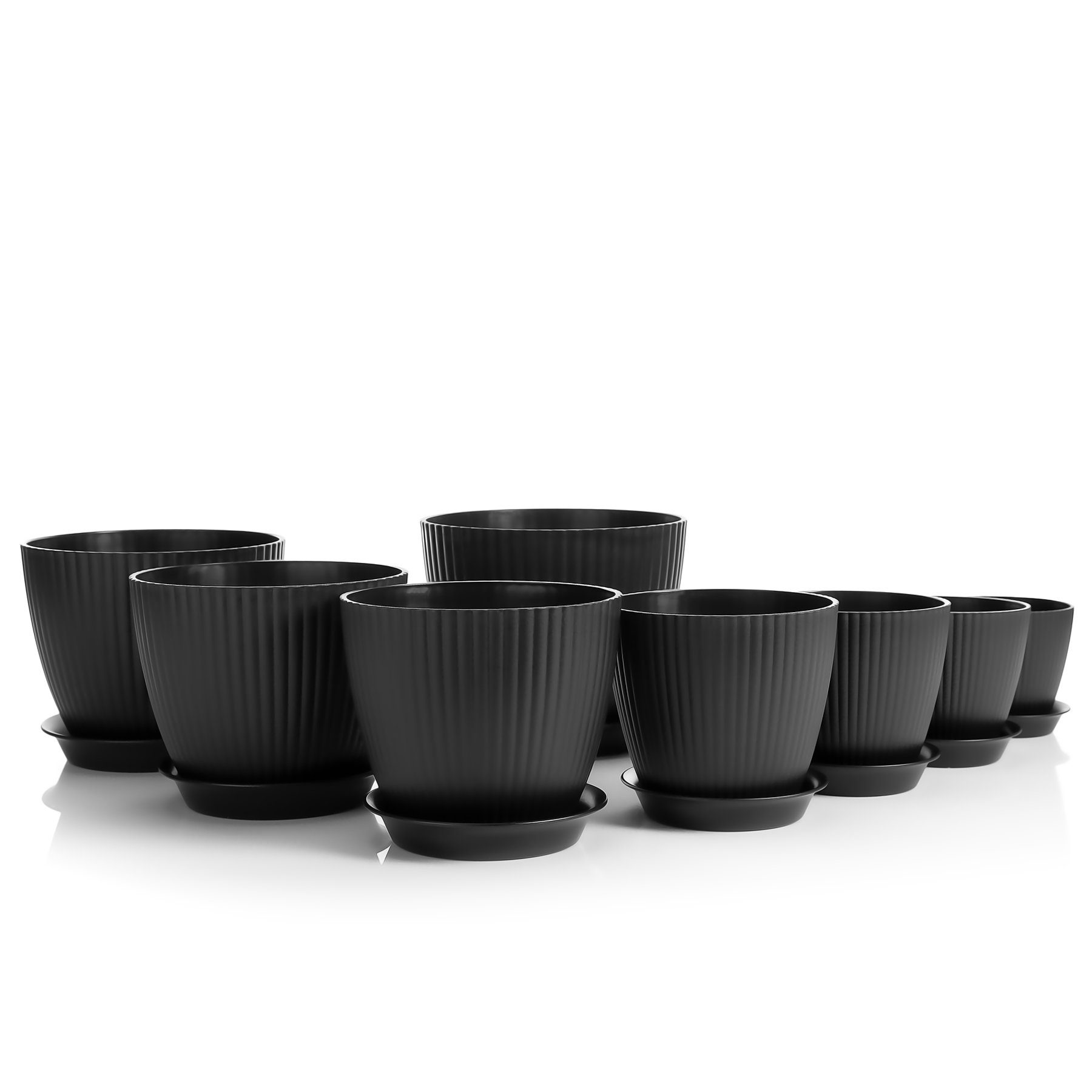 BigDean Flower Pot Set of 8, Flower Pots in 8 Different Sizes (Set of 8, Plant Pots), Set of 8 Sizes, With Saucers, Anthracite, Weatherproof