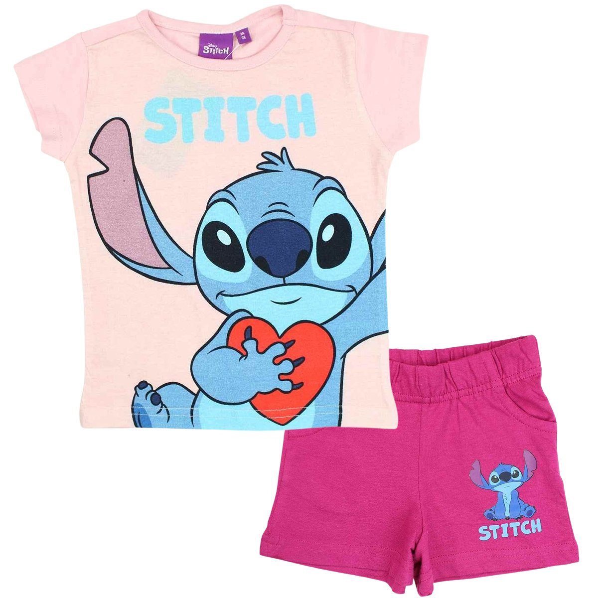 Lilo & Stitch Shorty (2 tlg) Mädchen Set T-Shirt & Kurze Hose Gr. 98 - 128 cm Lila