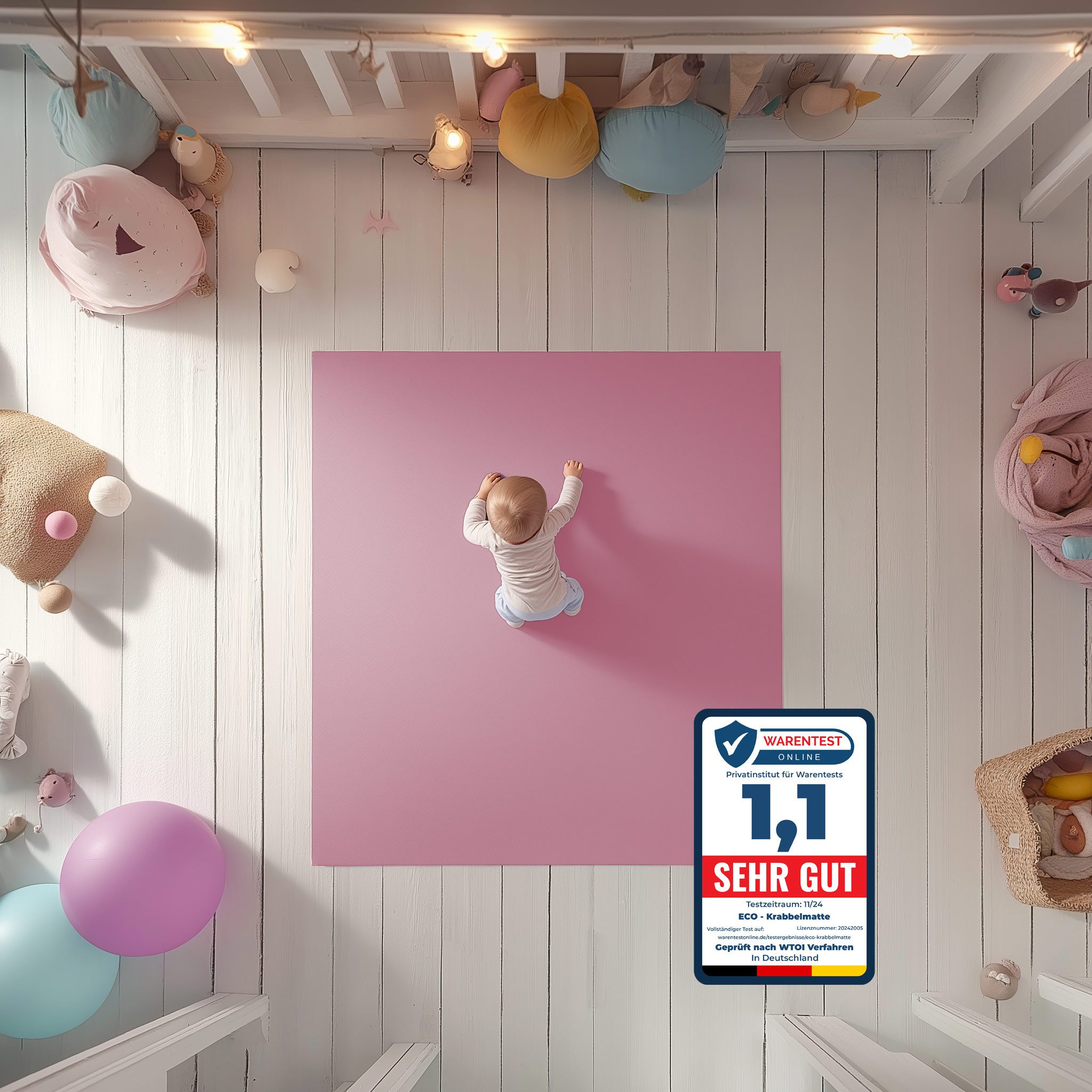 Eco Krabbelmatte Spielmatte (60x100cm, Rosa), Öko-Tex 100 zertifiziert, komplett in Deutschland hergestellt