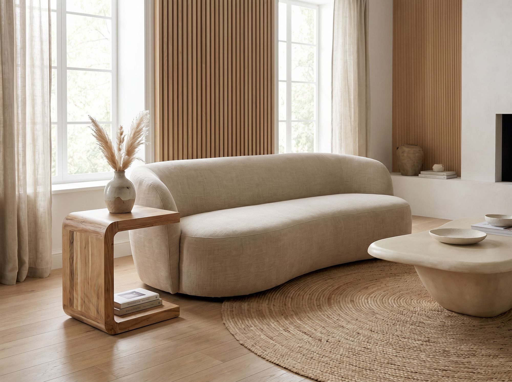 FINEBUY Beistelltisch FB117916 Anstelltisch Akazie Massivholz 45 cm Couchtisch C Form (Flexibles Beistellmöbel für deine Couchecke), Quadratischer Sofatisch vielseitig nutzbar