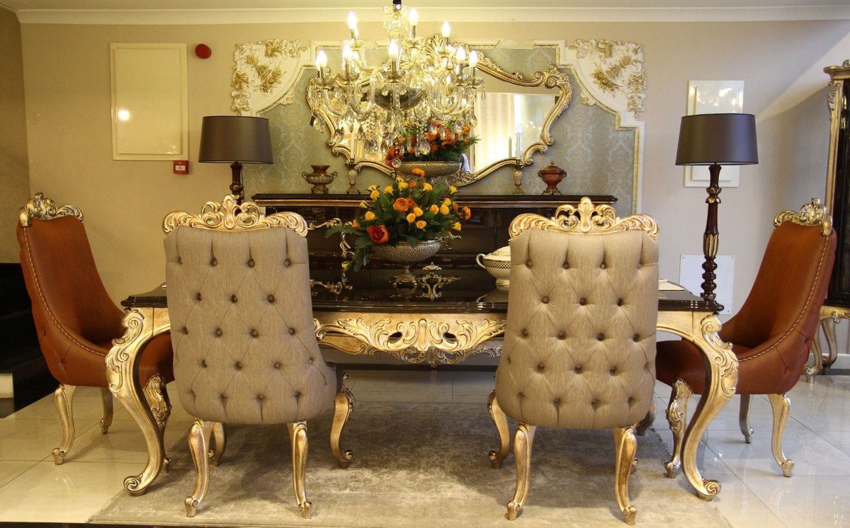 Casa Padrino Esszimmer-Set Luxus Barock Esszimmer Set - 1 Esstisch & 6 Esszimmerstühle - Prunkvolle Esszimmermöbel im Barockstil - Luxus Qualität