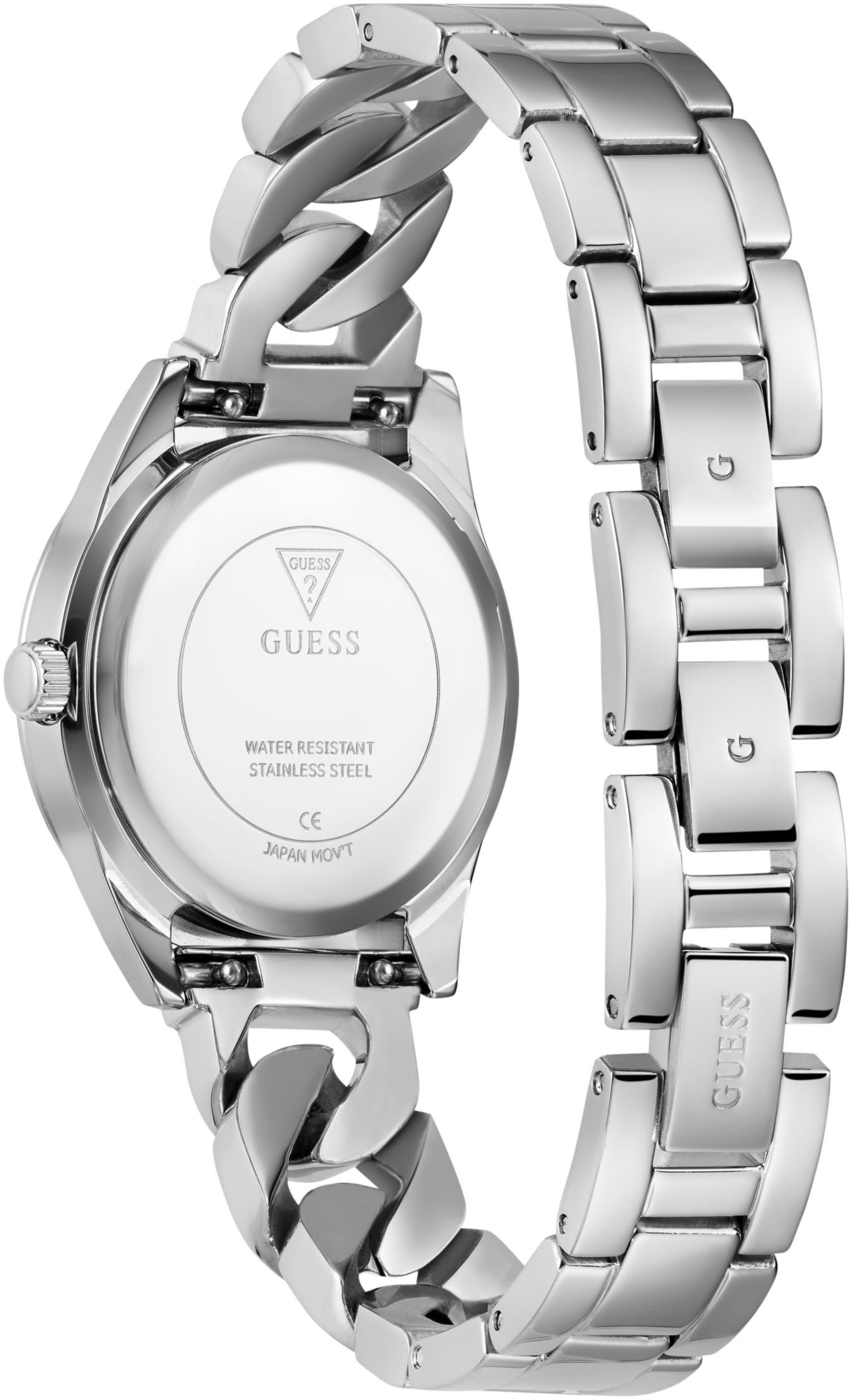 Guess Quarzuhr SERENA GW0845L1, (Set, 2-tlg., mit Wechselarmband aus Silikon), Armbanduhr, Damenuhr, Edelstahlarmband, Geschenkidee