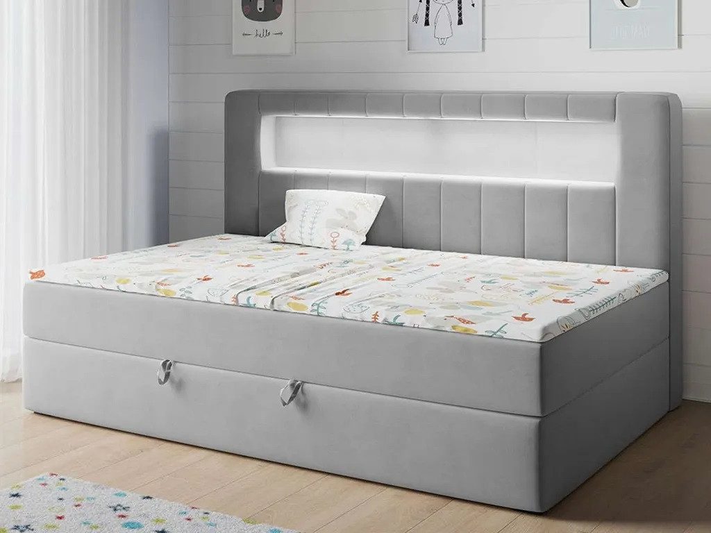 DB-Möbel Kinderbett JUNIOR-BETT Kinderbett mit LED, Matratze Weicher Samtstoff und Topper