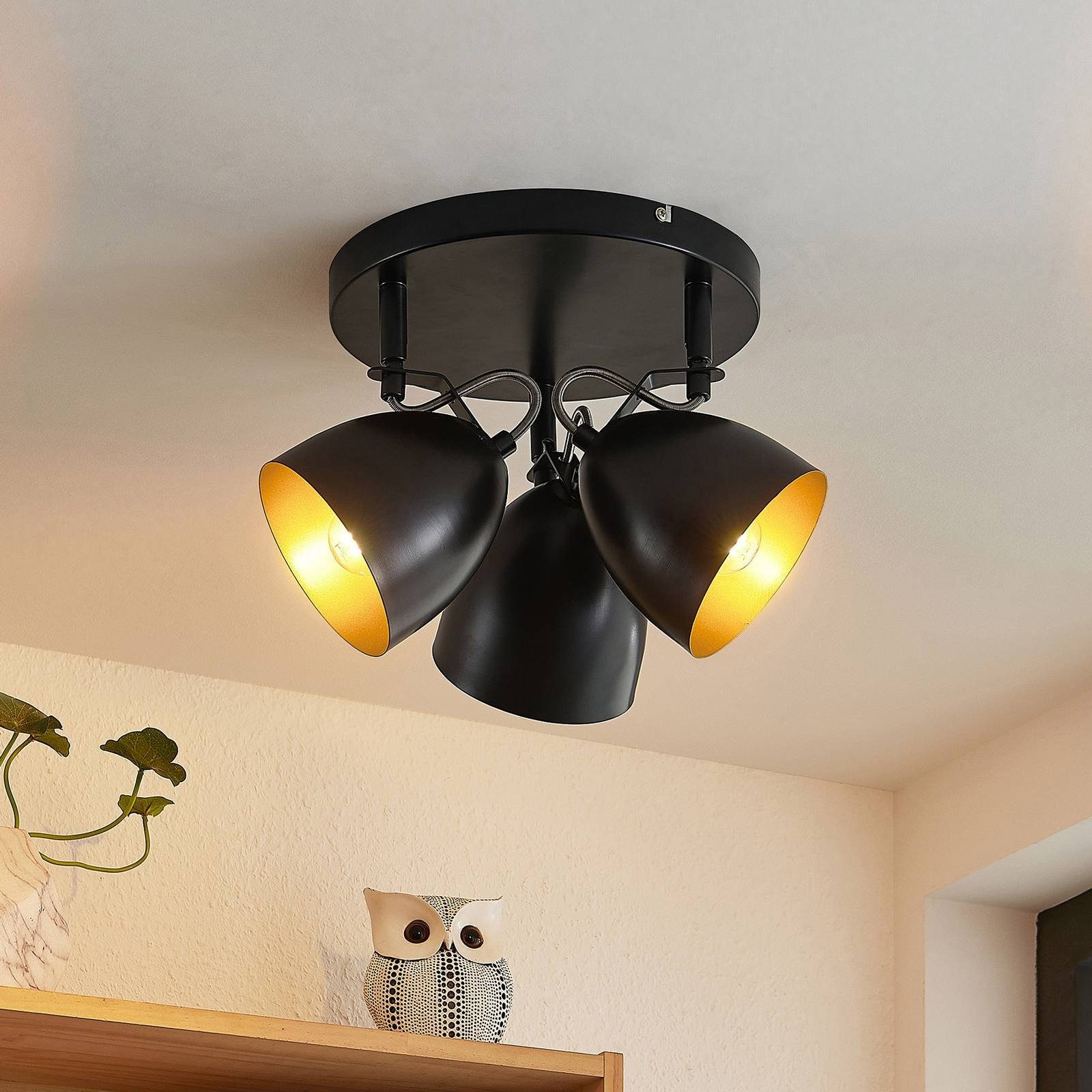 3 Modern, Lampe Schwarz, Lindby Deckenleuchte, inklusive, E14, Deckenleuchte Fintja, Leuchtmittel nicht gold, flammig, Eisen, dimmbar,