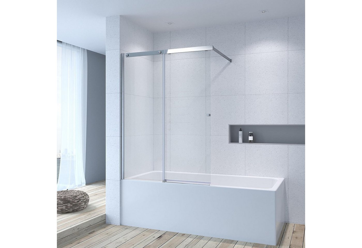 AQUALAVOS Badewannenaufsatz Duschabtrennung für Badewanne 110x140/150 Duschwand Drehtür/Schiebetür, 6 mm ESG mit Nano Beschichtung, links- oder rechtsseitig montierbar