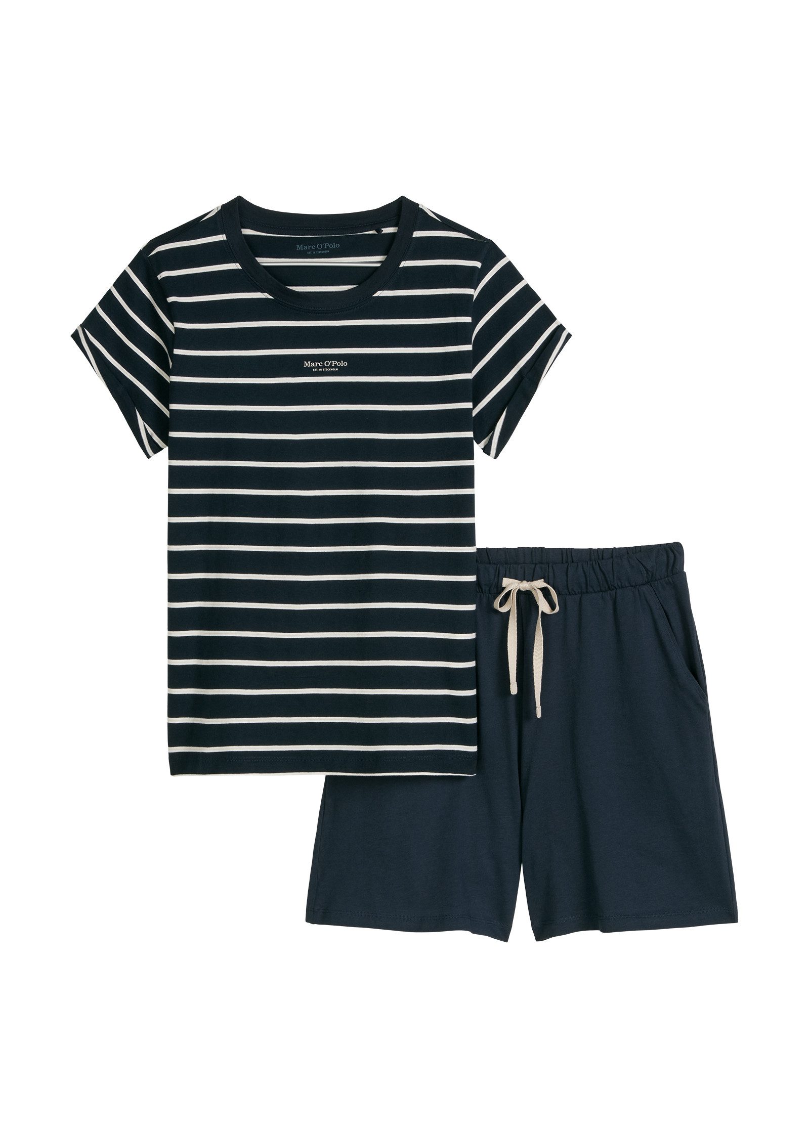 Marc O'Polo Shorty Mix N Match Cotton Pyjama Set Short (2 tlg., 2tlg) mit Streifen, Gummizug, Bindeband und seitlichen Taschen