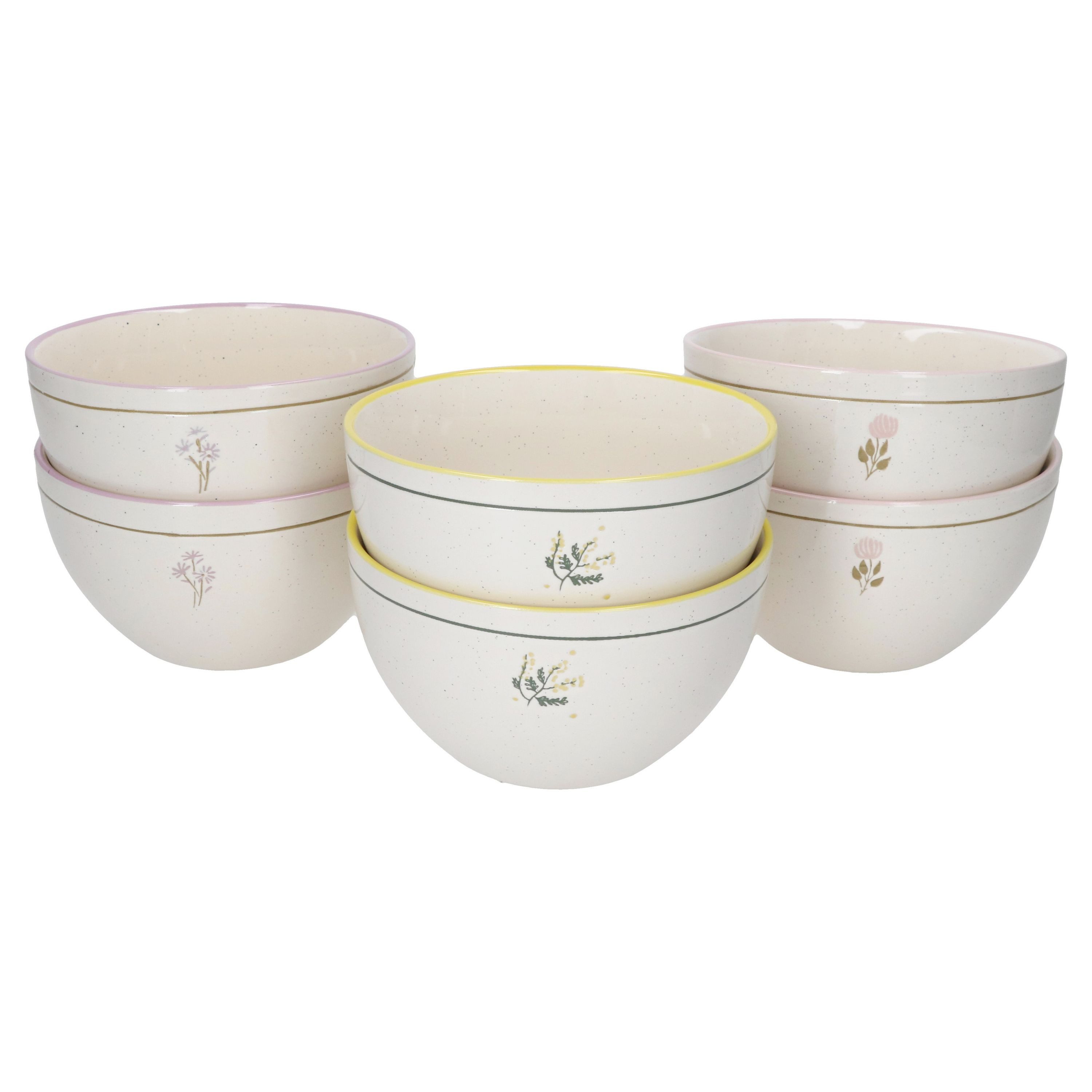 MamboCat Müslischale MamboCat Jardin 6er Set Müslischalen 500ml Blumen gelb lila rosa Bowl, Keramik