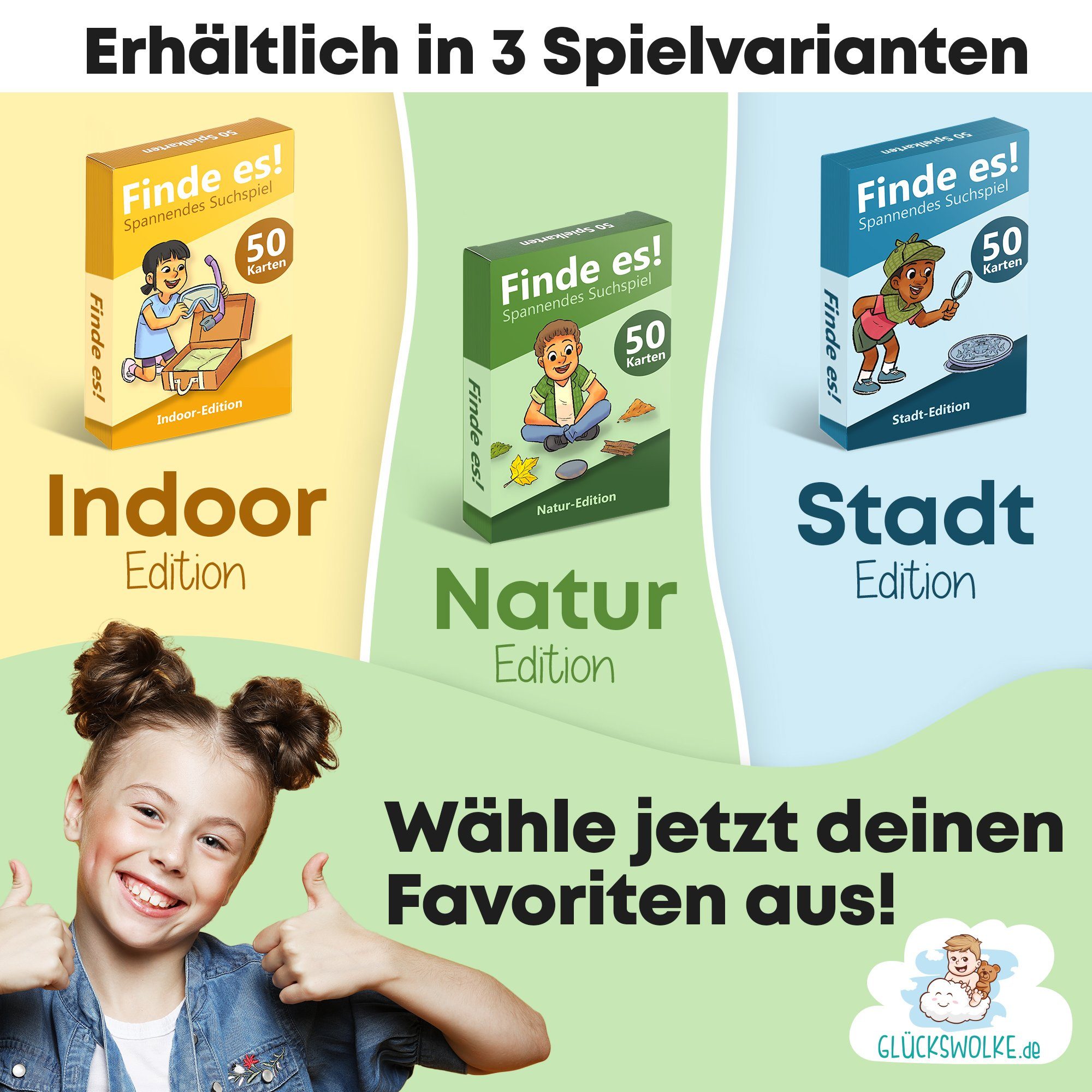GLÜCKSWOLKE Spiel Outdoor & Indoor Schatzsuche für Kinder I Entdecker Spielzeug, Finde es I Deine Umgebung neu entdecken, Spiele ab 4, 5, 6, 7, 8 Jahre I cooles Geschenk für Mädchen und Junge