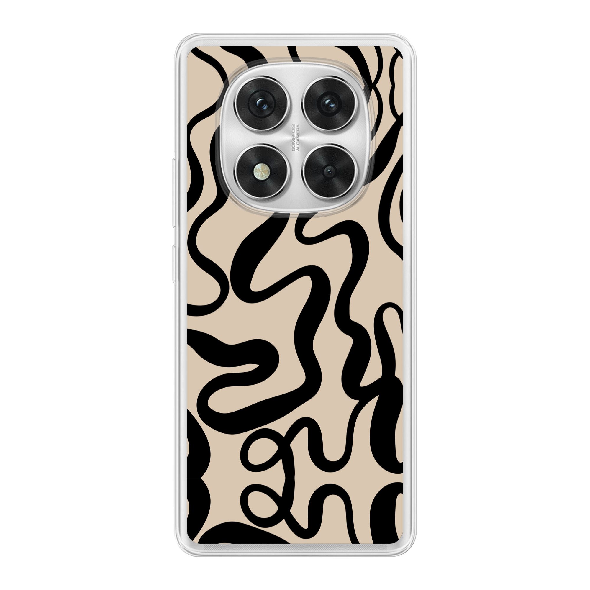 MuchoWow Handyhülle für Xiaomi Redmi Note 14 Pro+ Linien - Schwarz - Beige - Abstrakt - Mi, Handy Case, Silikon, Bumper Case Dünn