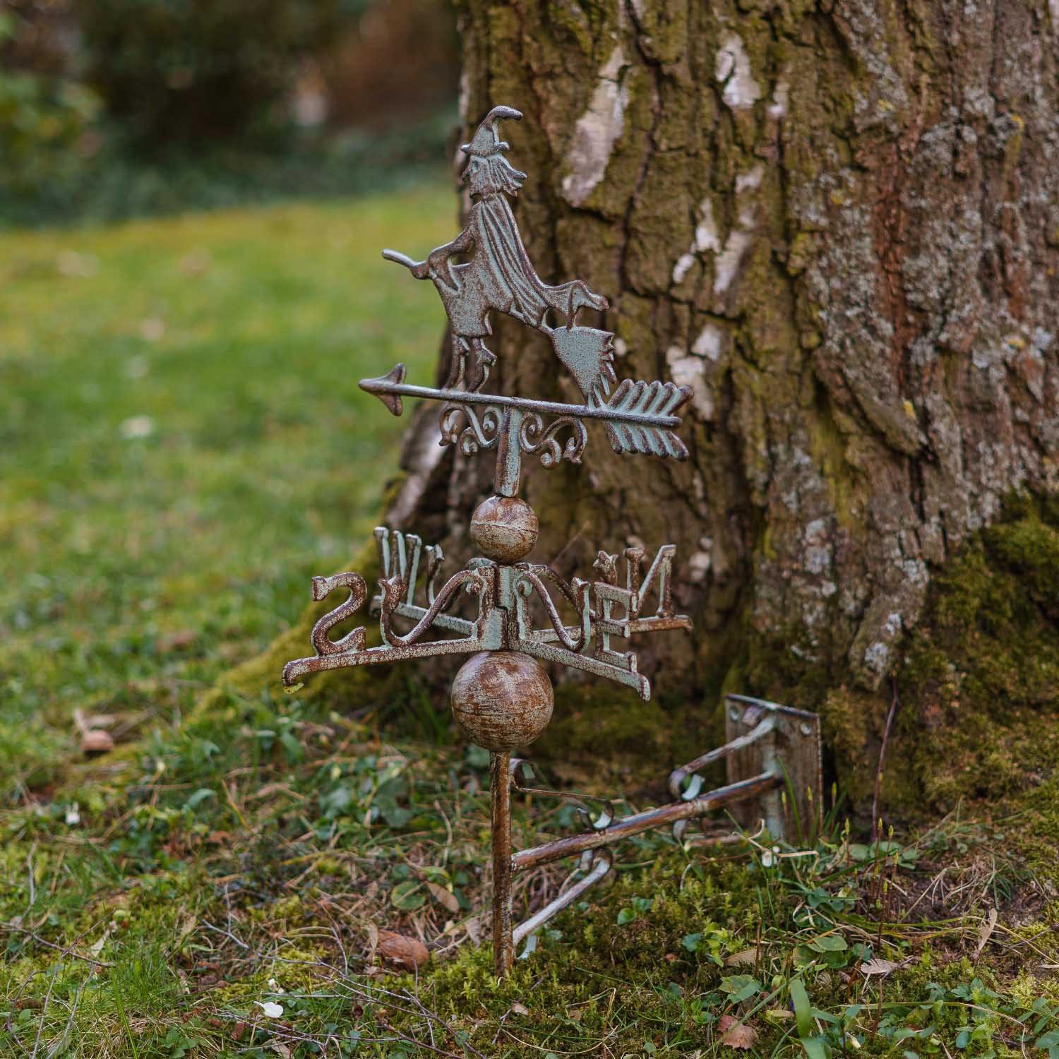 Aubaho Dekoobjekt Nostalgie Wand Wetterhahn Hexe Garten Dekoration Windrad Eisen Wetterf