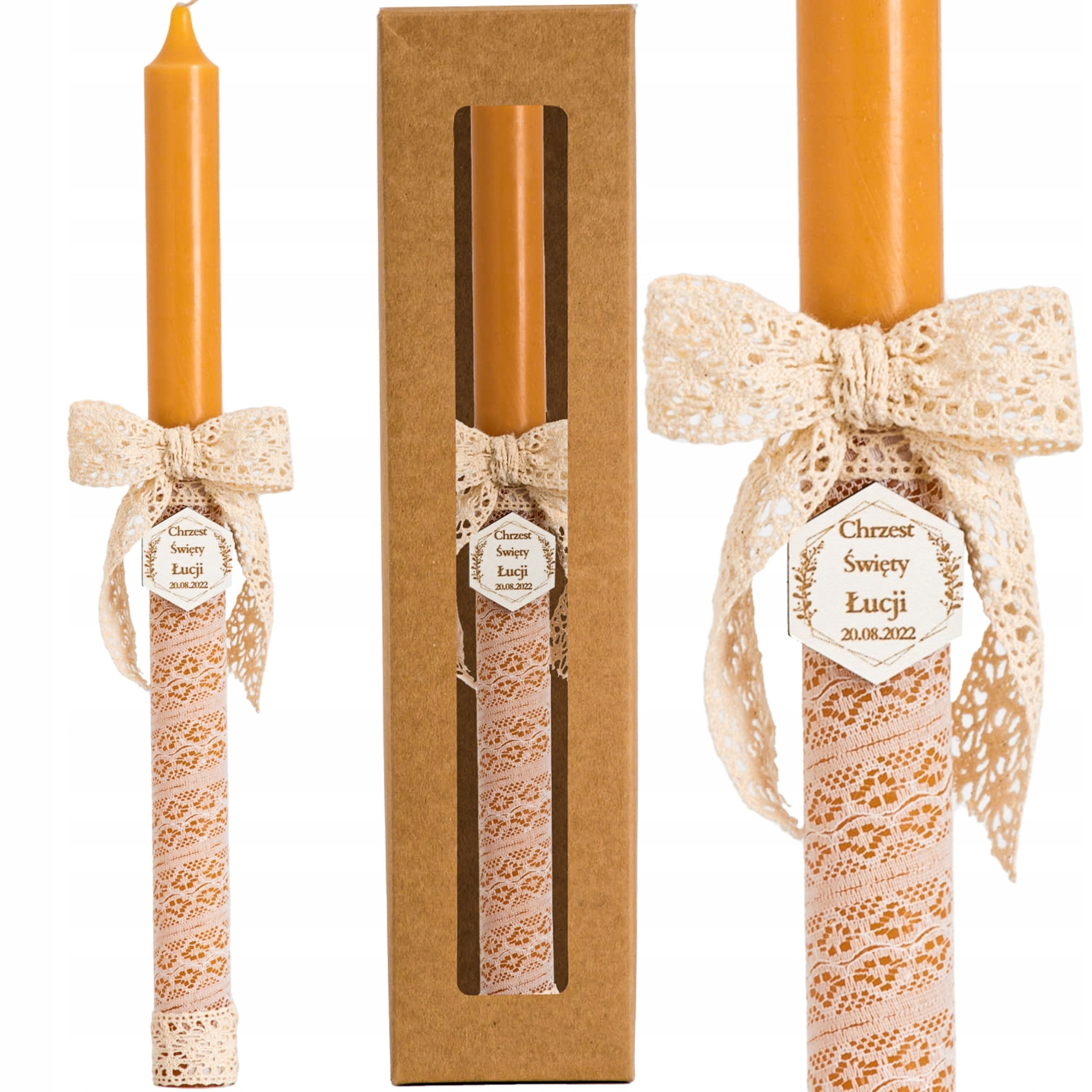 Festivalartikel Rustic-Kerze Boho Taufkerze personalisiert mit Box & Tropfschutz SC-17B (1-tlg)
