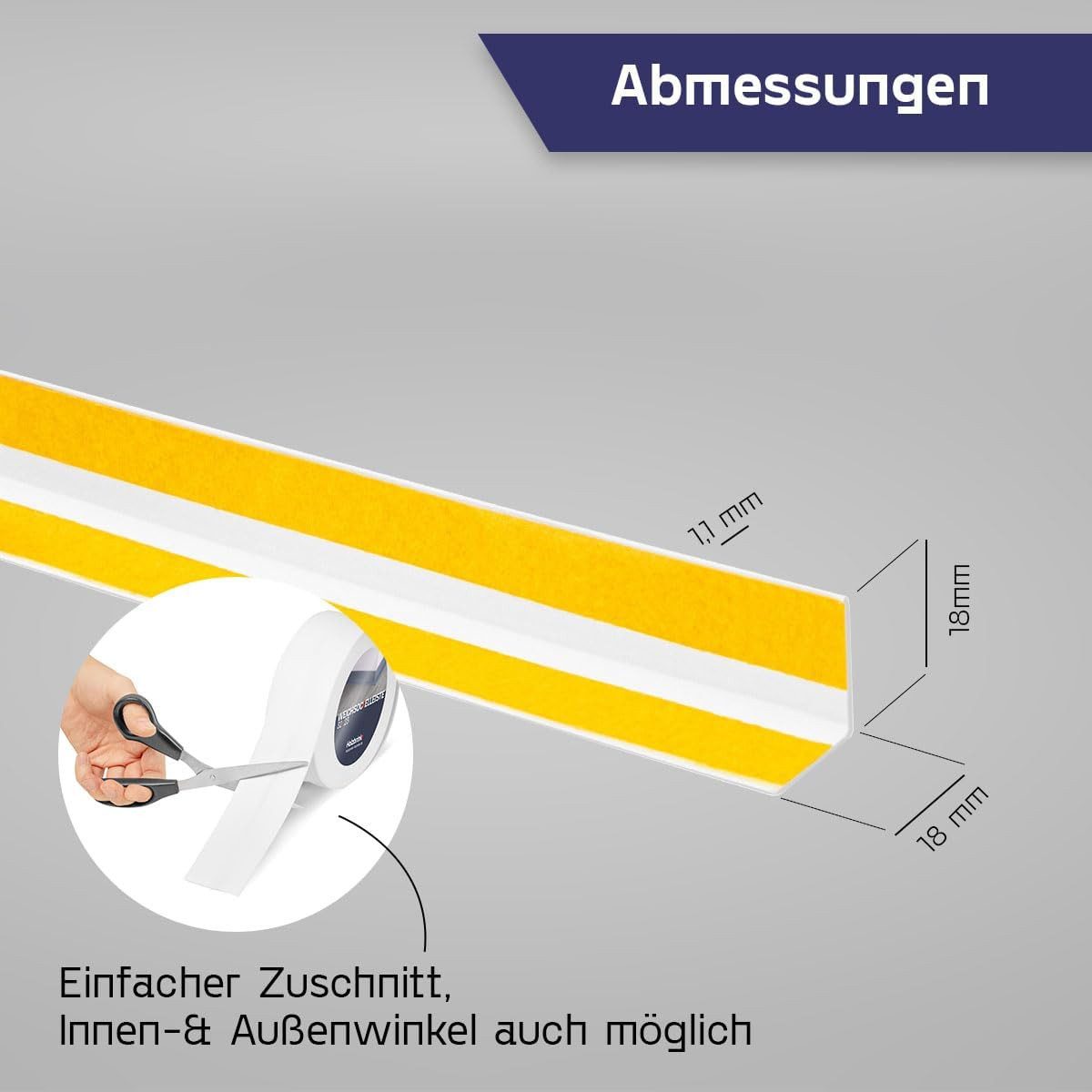 HOLZBRINK Sockelleiste PVC Weichsockelleiste selbstklebend 18x18mm Weiß, L: 500 cm, 5m Rolle, Küchenabschlussleiste Arbeitsplatte, Fensterleiste, Fensterabdichtung