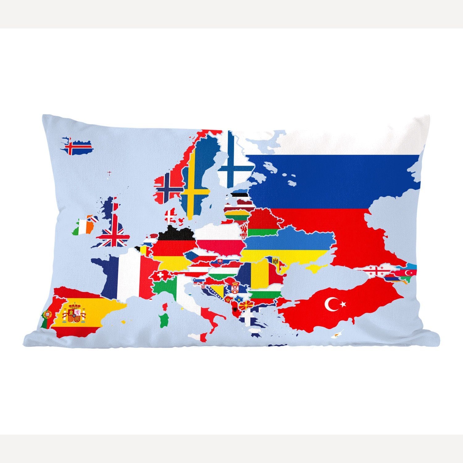 MuchoWow Dekokissen Füllung, Dekoration, Schlafzimmer - Wohzimmer - Dekokissen Flagge, Europa Zierkissen, mit Karte