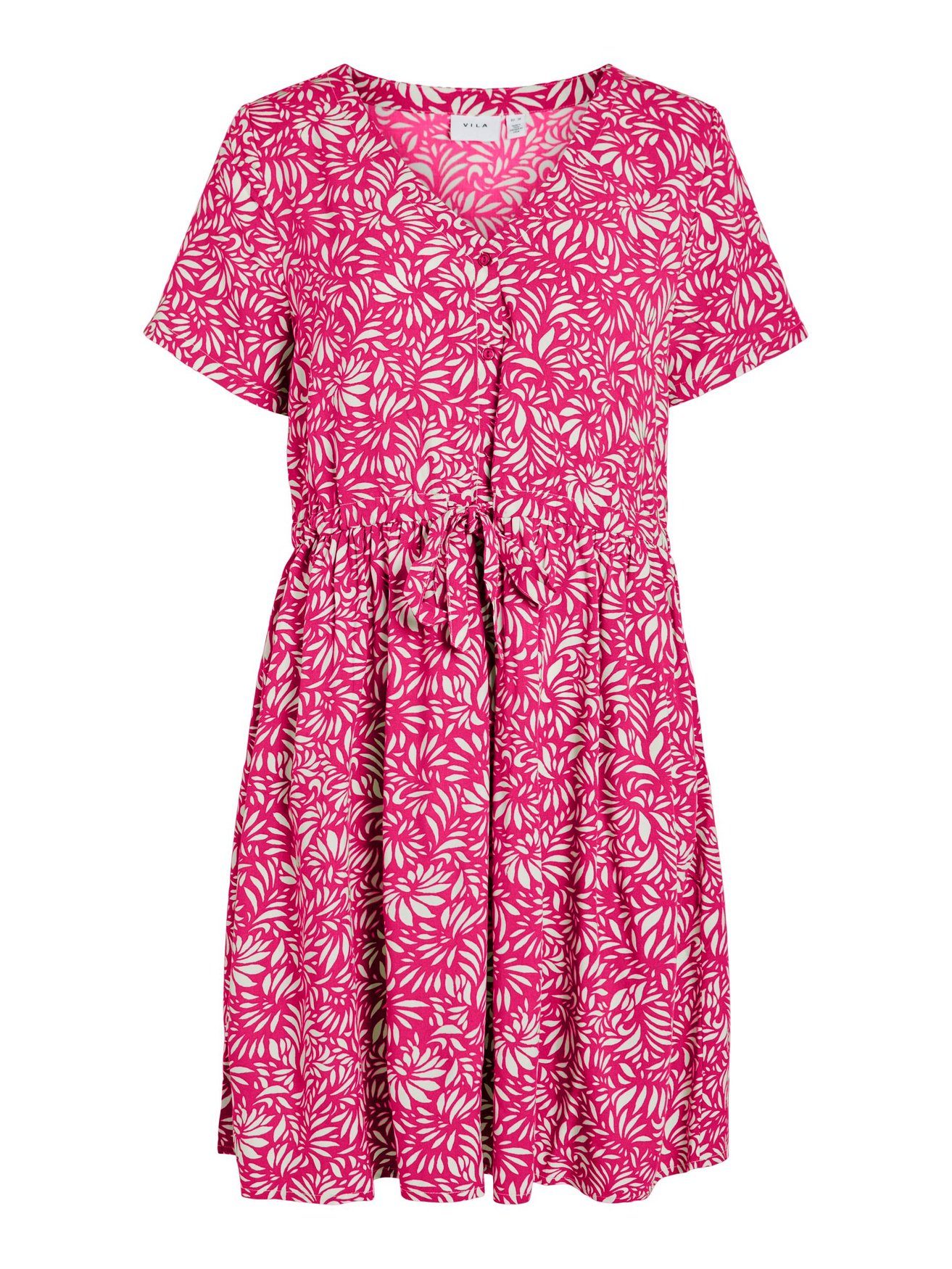 Vila Shirtkleid Mini Blumen Kleid Sommer Kurzarm Dress VVILISE (mini) 5735 in Pink