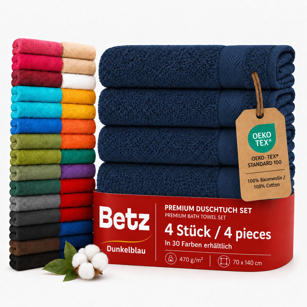 Betz Duschtücher 4 Stück Duschtücher 70x140 cm PREMIUM, 100% Baumwolle (Set, 4-St), Duschhandtuch Badetuch Strandtuch Handtuch, Badehandtuch