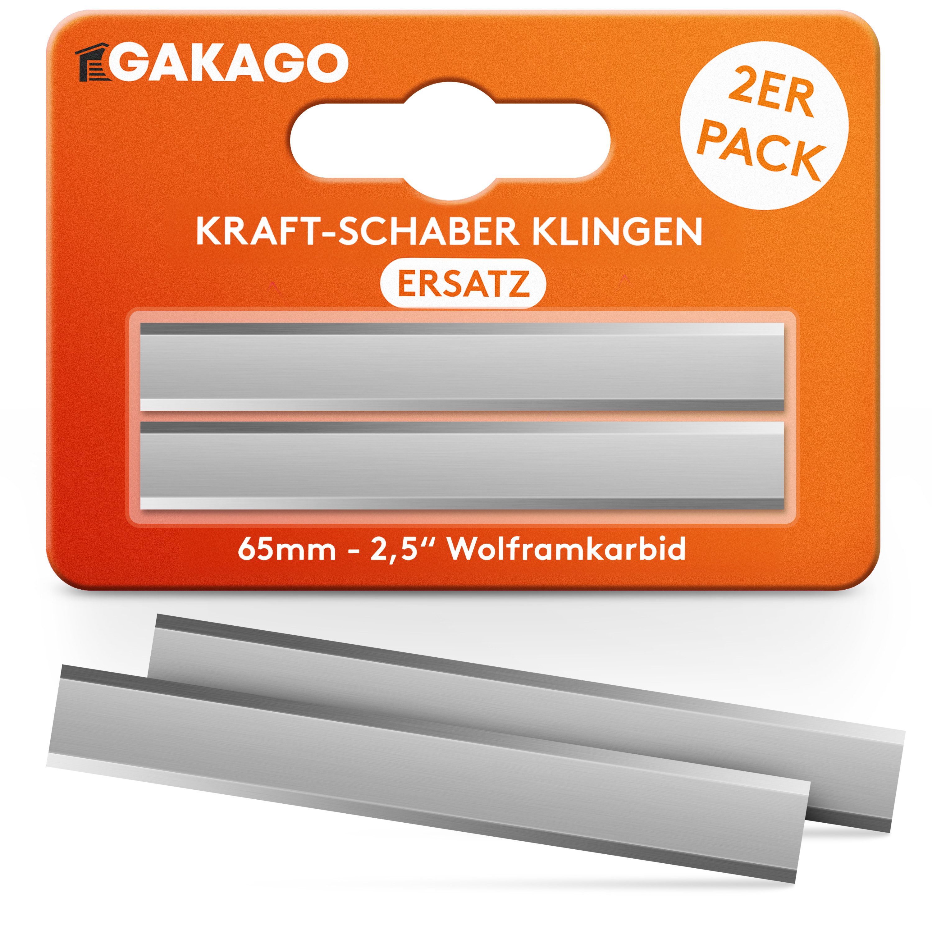 Gakago Universalschaber Ersatzklingen (2er Pack) 65mm Ziehklinge aus Wolframcarbid - für Holz, Metall, Beton oder Stein