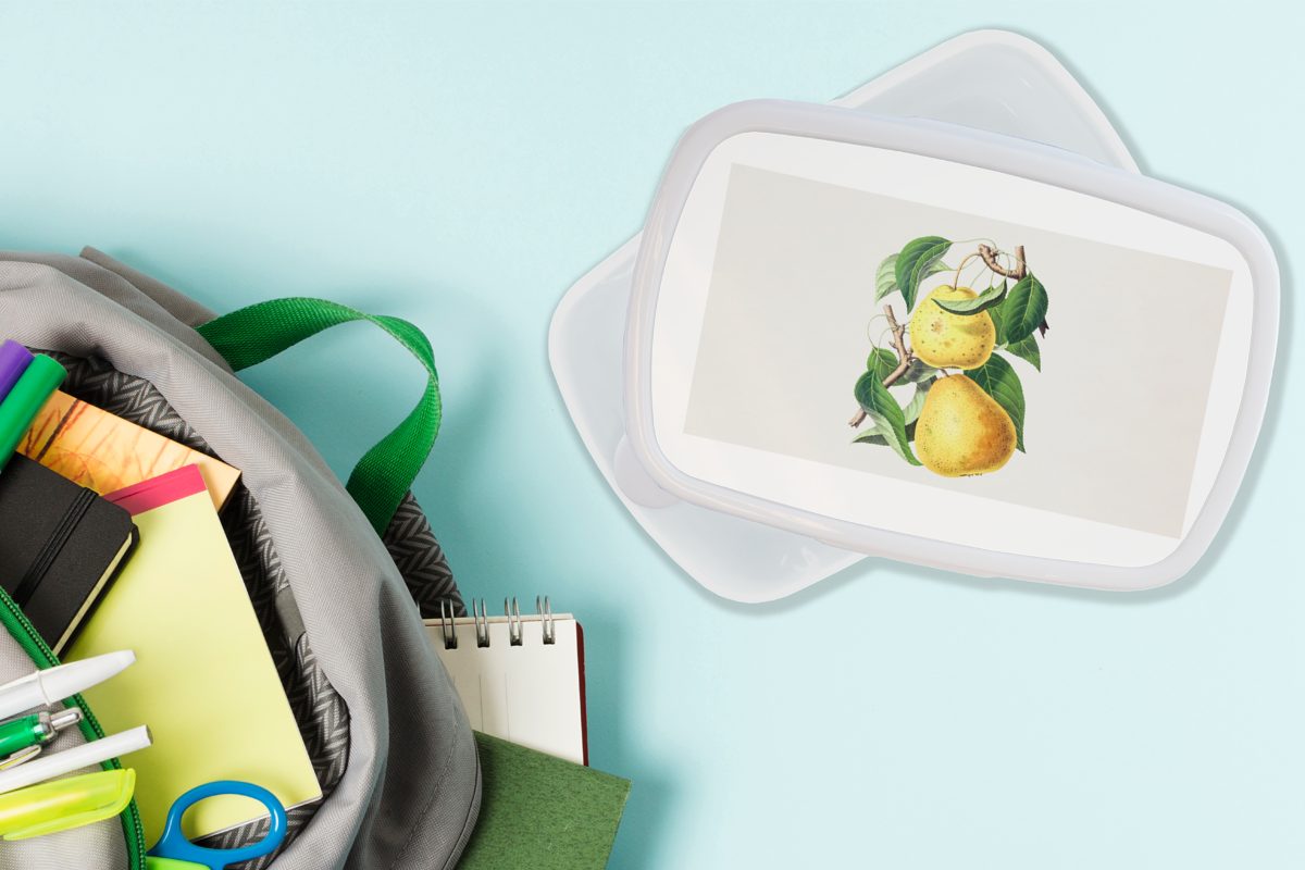 für Lunchbox Mädchen Erwachsene, - Obst weiß Brotbox für Kinder Kunststoff, Jungs und Birnen Gesund, - Brotdose, (2-tlg), und MuchoWow