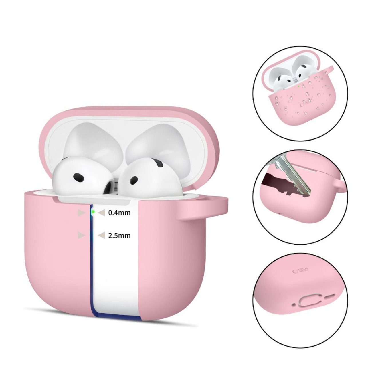 TECH PROTECT Kopfhörer-Schutzhülle für Apple AirPods 4, Silikonhülle mit Karabinerhaken, kompatibel mit kabellosem Laden – Bild 2 von 4