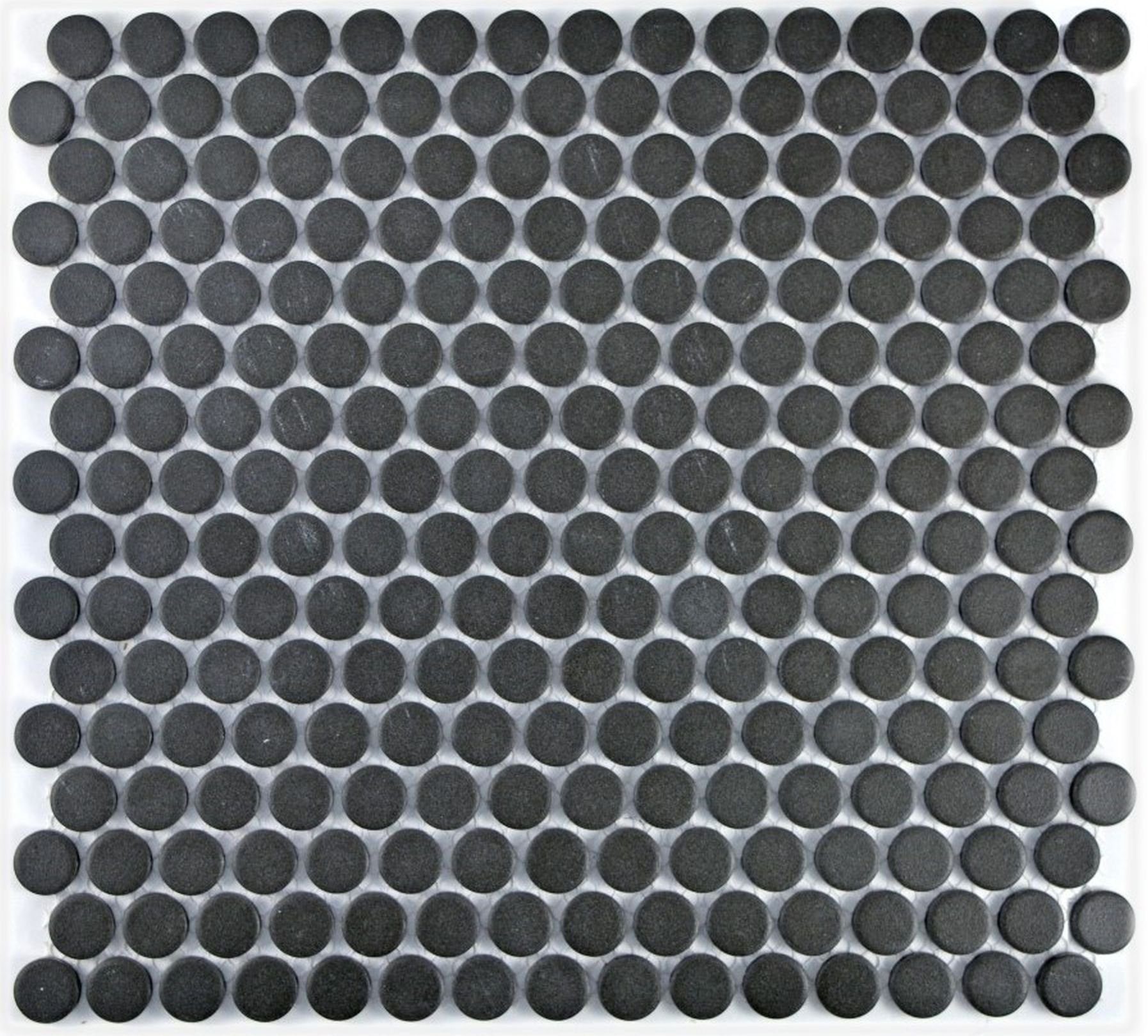 Mosani Bodenfliese Knopf Keramikmosaik unGlasmosaikiert Mosaik schwarz matt / 10 Matten