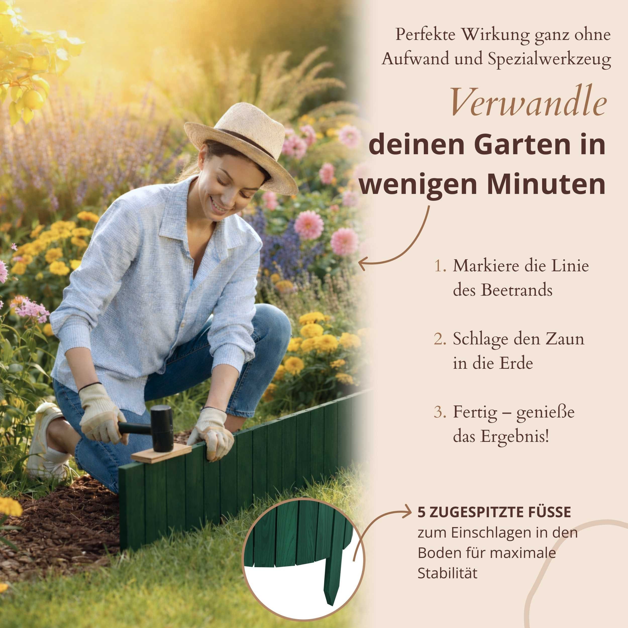 Floranica Beetbegrenzung Beeteinfassung Flexibler Rollborder Rasenkante Beetumrandung Palisade, LxH: 200x10 cm, 1 Stk., Grün, für Garten, Rindenmulch, Blumenbee – Bild 5 von 5