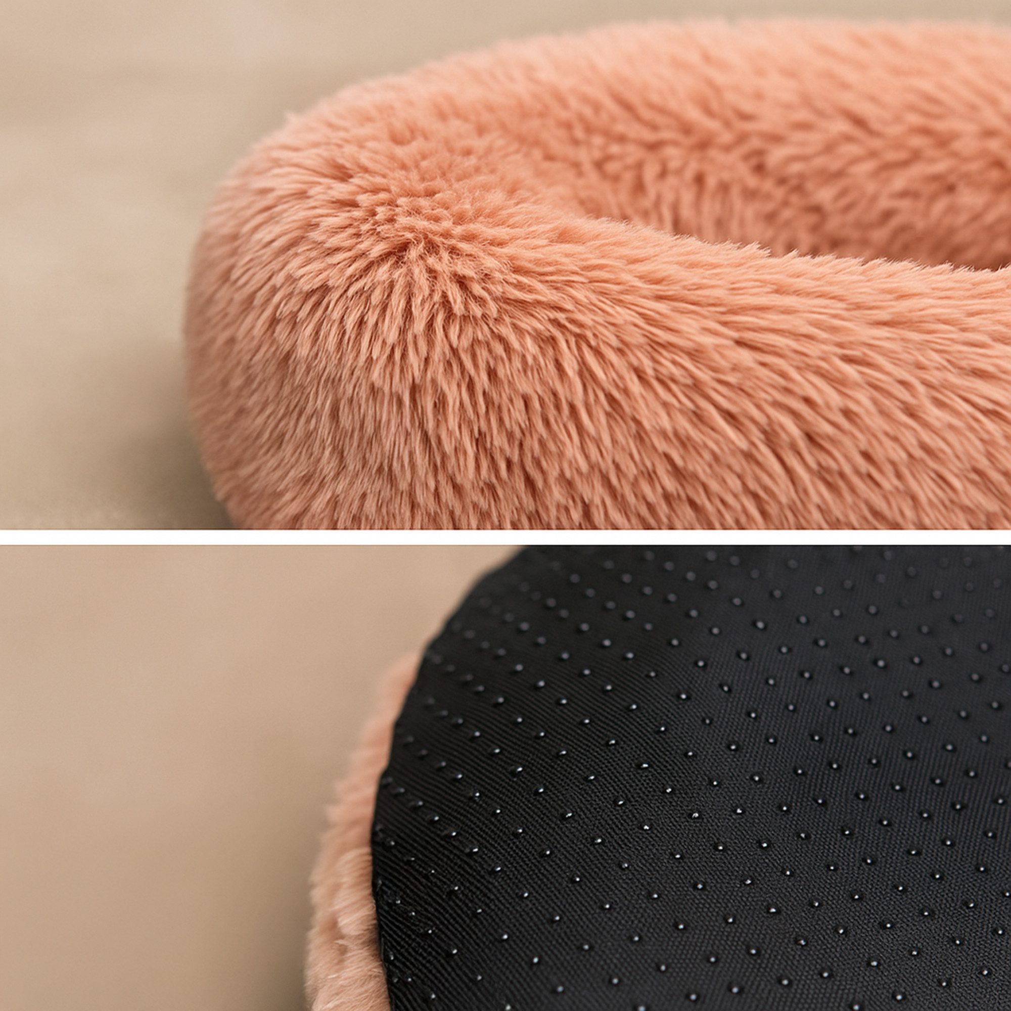 belviona Tierbett in Donut-Form mit ergonomischen Rand, 40 cm Durchmesser, altrosa, Polyester, Schlafen wie auf Wolken, mit weicher Füllung, Anti-Rutsch