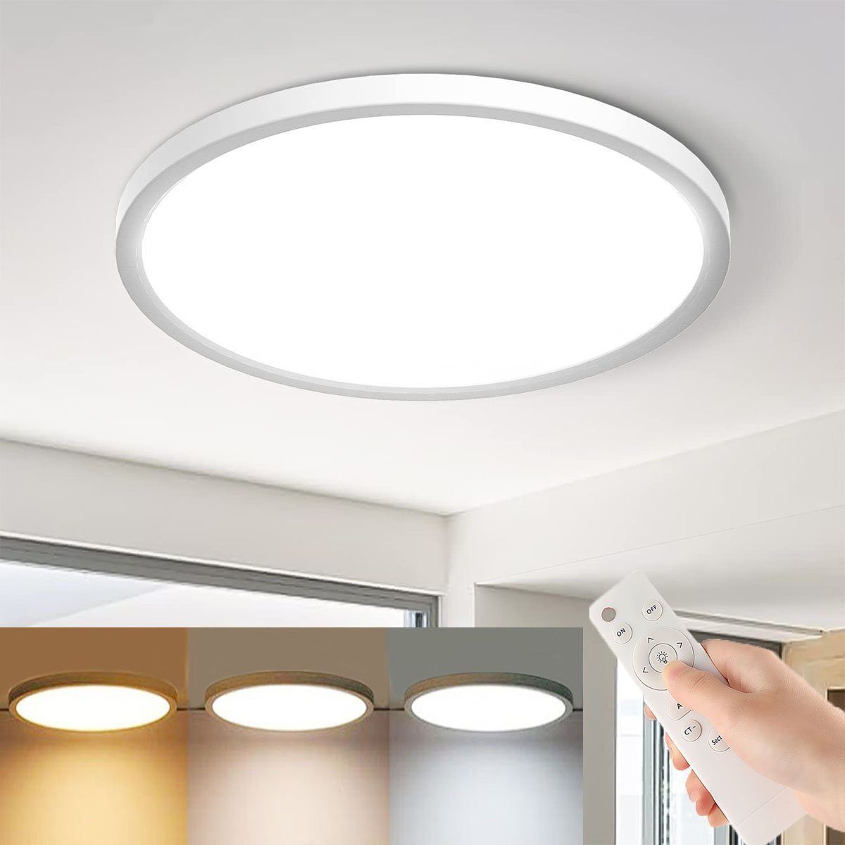 LETGOSPT Deckenleuchte 24W/36W Ultra Dünn LED Deckenleuchte, Weiß Rund LED  Panel 5cm, LED fest integriert, Kaltweiß/Naturweiß/Warmweiß, Dimmbar mit  Fernbedienung für Wohnzimmer, Schlafzimmer