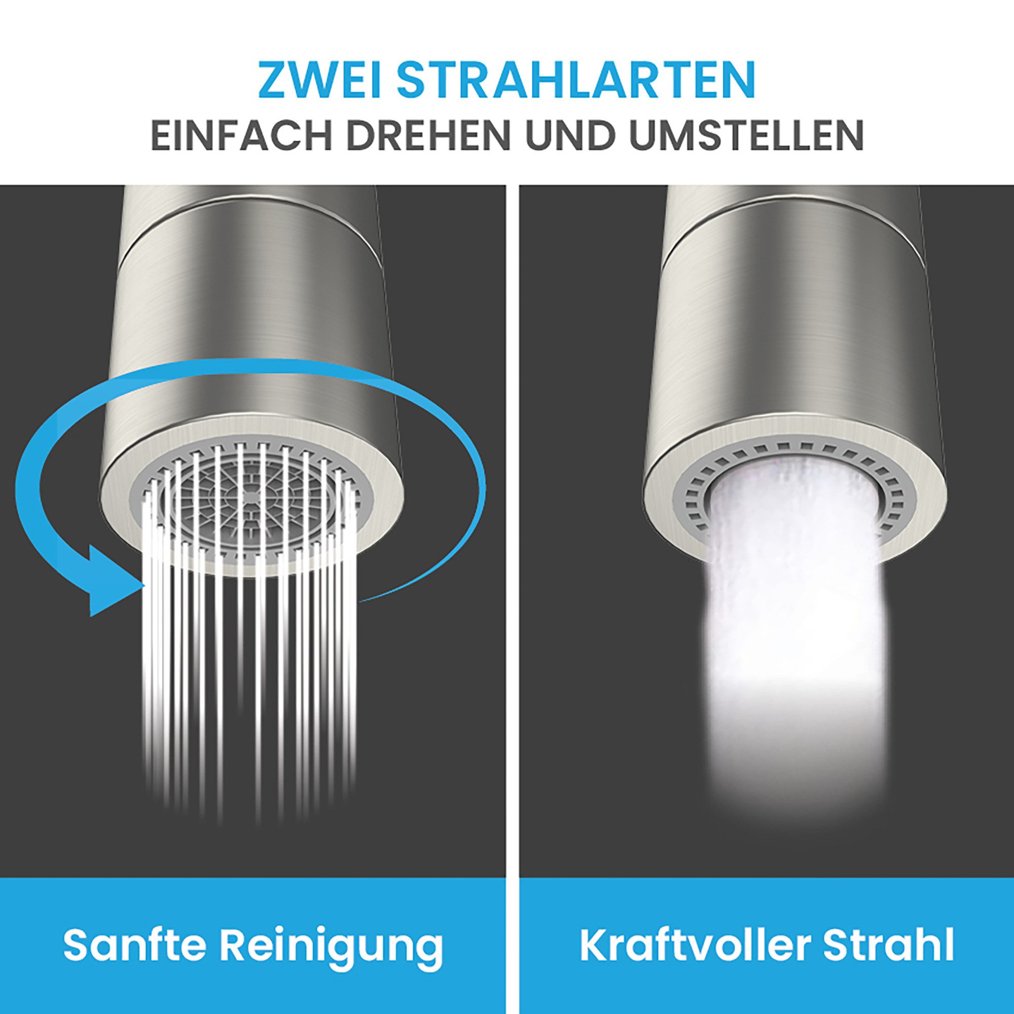 Bächlein Küchenarmatur Hochwertiger Wasserhahnaufsatz mit 2 Strahlarten – Bild 4 von 5
