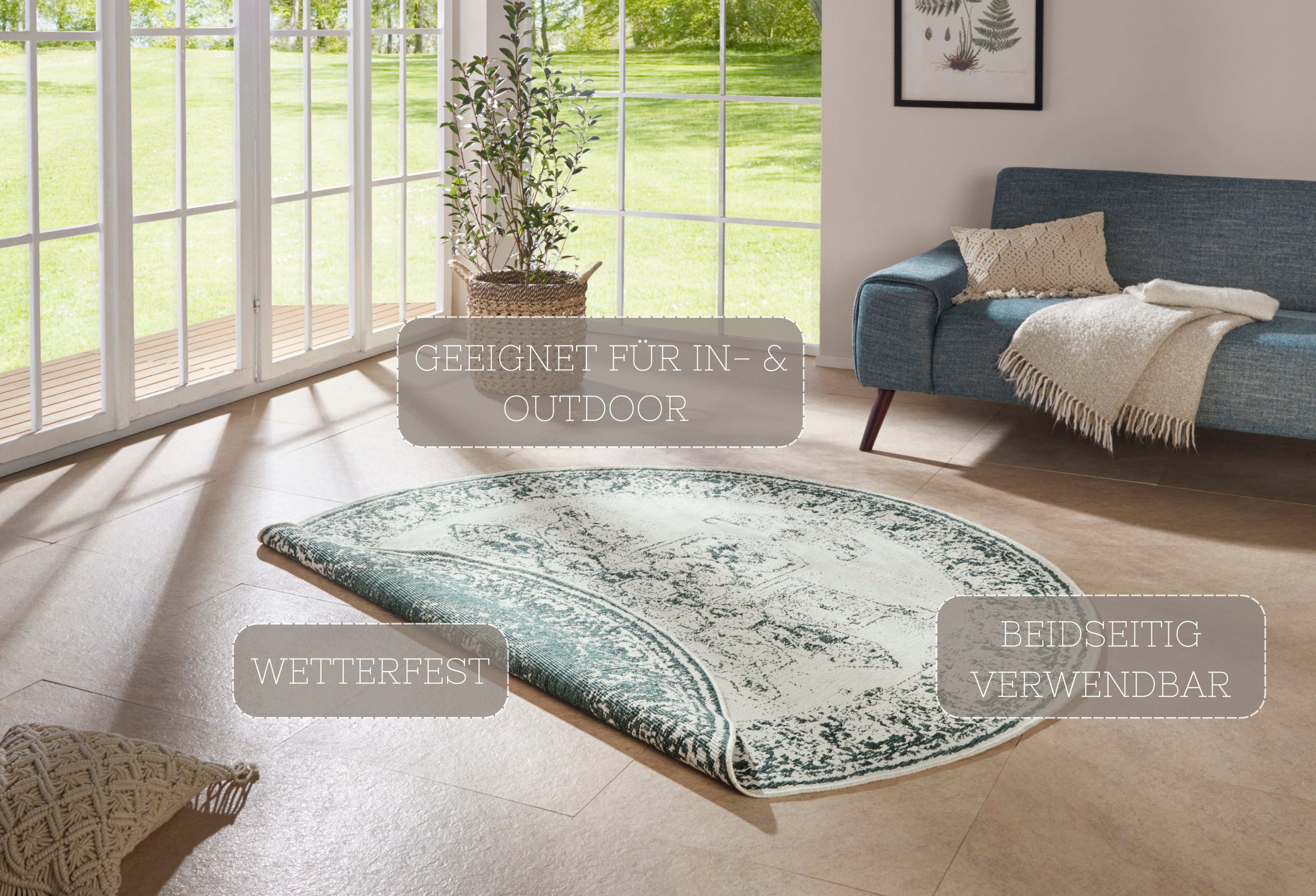 HANSE Home Teppich Borbon Wendeteppich, rund, Höhe: 5 mm, In-& Outdoor, Wetterfest, Balkon, Garten, Wohnzimmer, Wasserfest