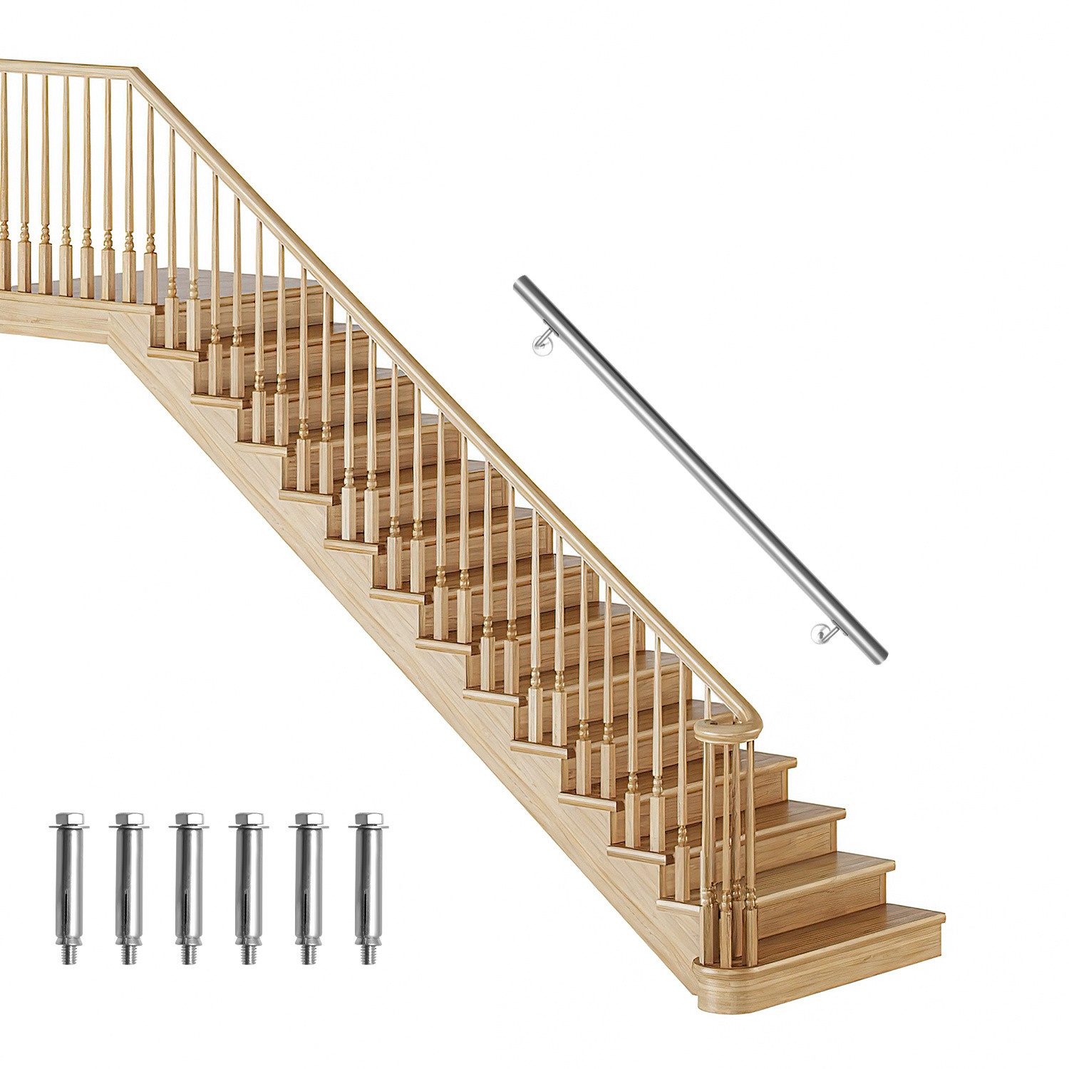Clanmacy Handlauf Edelstahl Handlauf 100 cm Ø42 mm aus 304 Edelstahl, Wandhandlauf Trepp, 100 cm Gesamtlänge, (Edelstahlgeländer, geländer treppe, Edelstahl, Edelstahl AISI304), korrosionsbeständig, wetterfest, langlebig