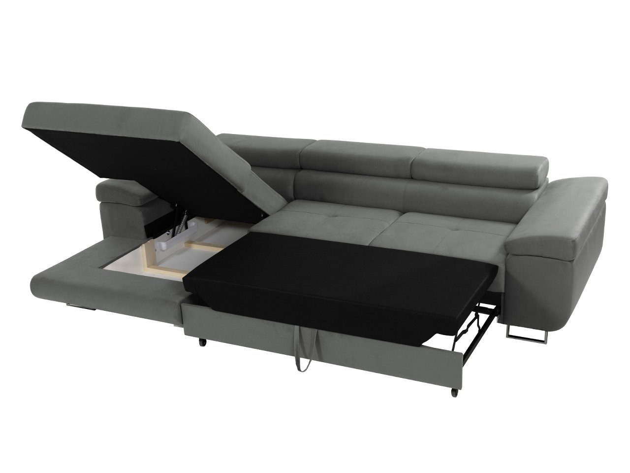 MIRJAN24 Ecksofa Torezio Mini, mit Bettkasten und Schlaffunktion, Einstellbare Kopfstützen, 280x170x70-90 cm