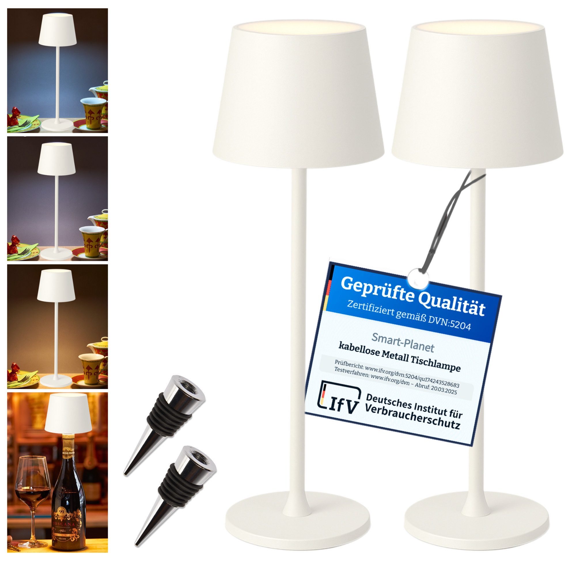 Smart-Planet LED Nachttischlampe Kabellose Tischleuchte 2x – Outdoor, höhenverstellbar, Touch dimmbar, LED fest integriert