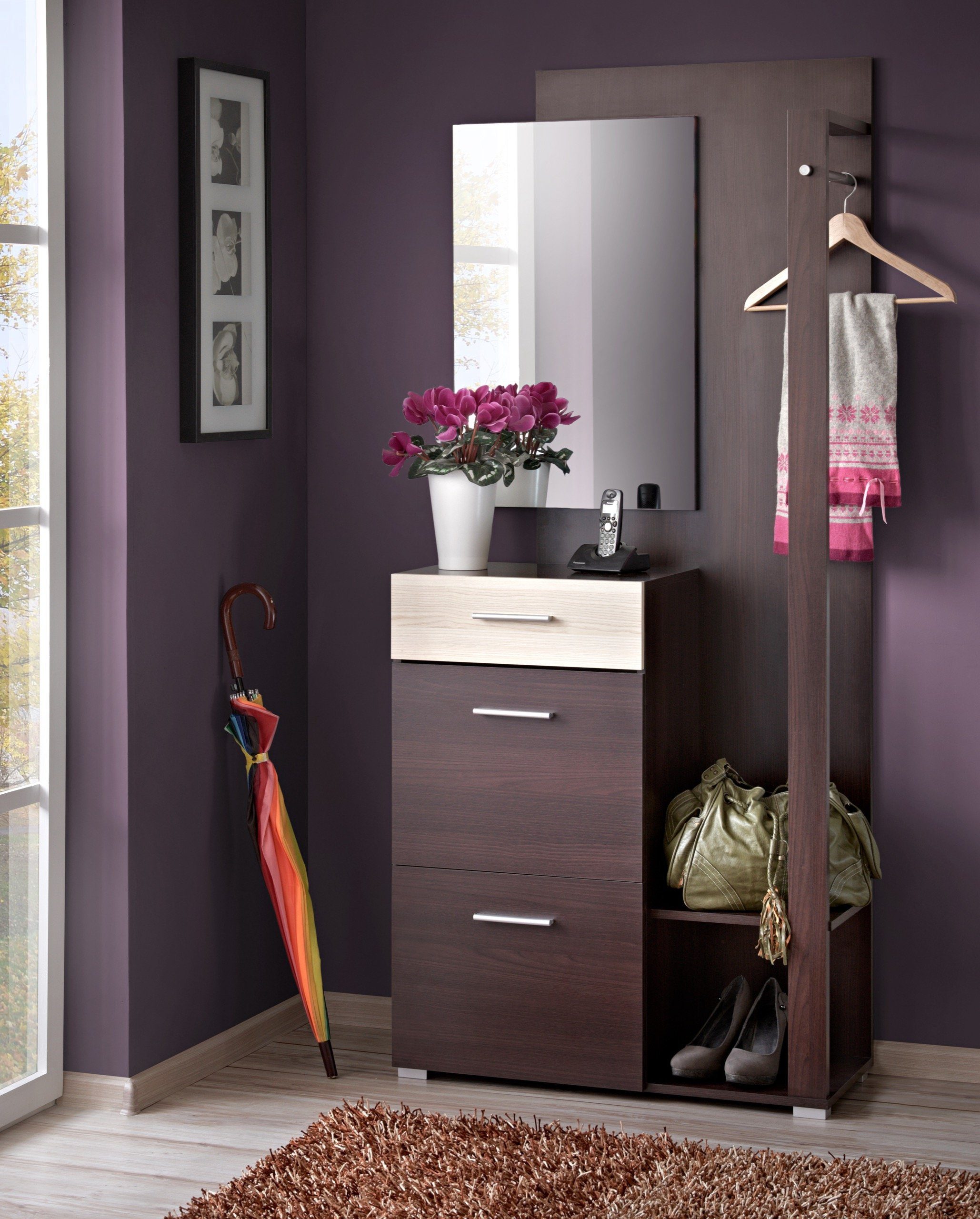 Garderoben-Set Flurgarderobe Garderoben Schuhschrank CUBA mit Spiegel