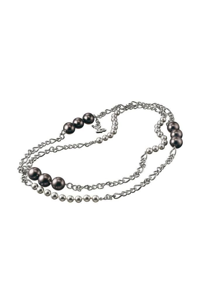 D&G Collier Fancy, aus Edelstahl und Kunstperlen, Silber/Schwarz, 63cm lang