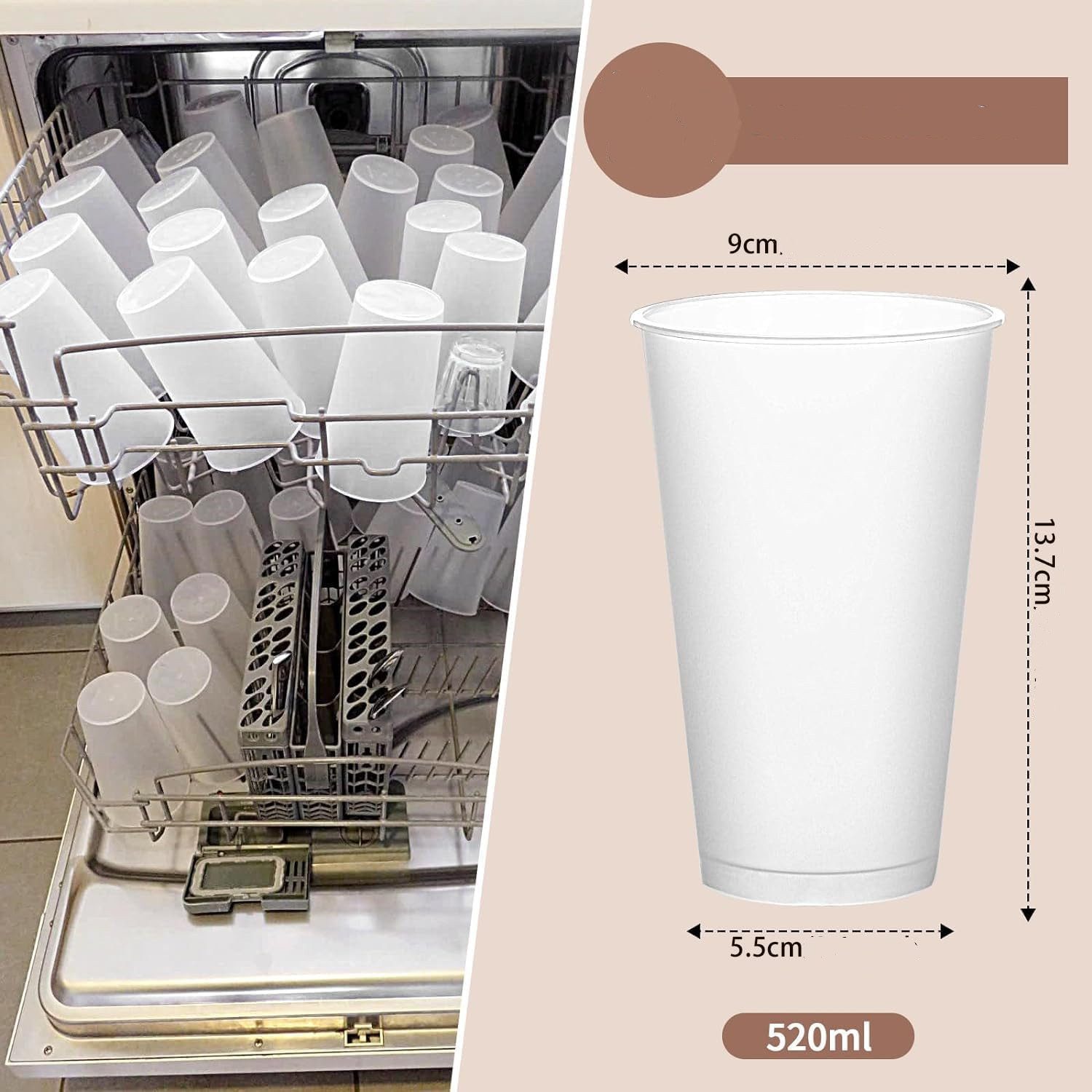 KingLux Mehrwegbecher 50Stück Plastikbecher Mehrweg Mattierte Weiß, Partybecher 520ml, (50-tlg)