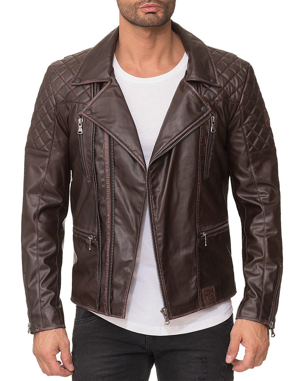 Lederjacke Herren Regular Fit Kunstleder Gunmetal Zipper RS007 PU