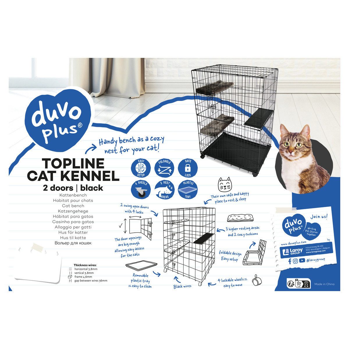 DUVO+ Tierhaus Topline Katzenbox mit 2 Türen schwarz