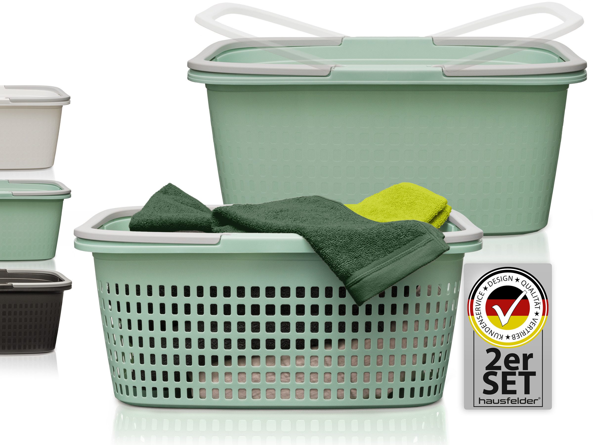 Hausfelder Wäschekorb Wäschewanne 58x37x25cm (Jadegrün, 1 Korb + 1 Wanne, 3 günstig online kaufen
