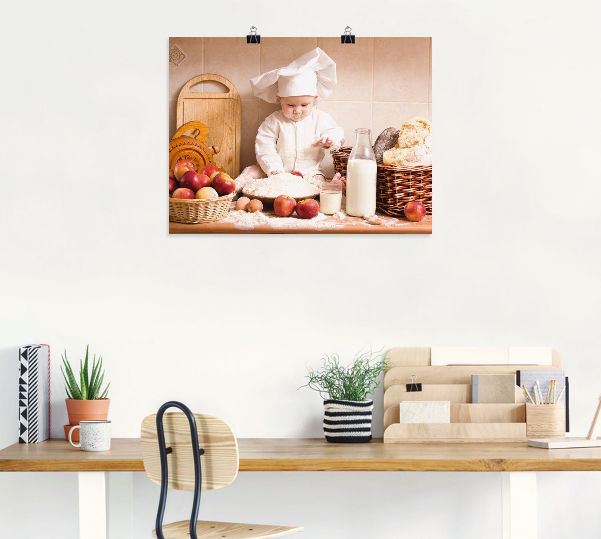 (1 Poster Küche von Größen Bilder Junge oder Backen, Kindern als Kind Artland versch. Leinwandbild, in Alubild, St), Wandaufkleber Wandbild