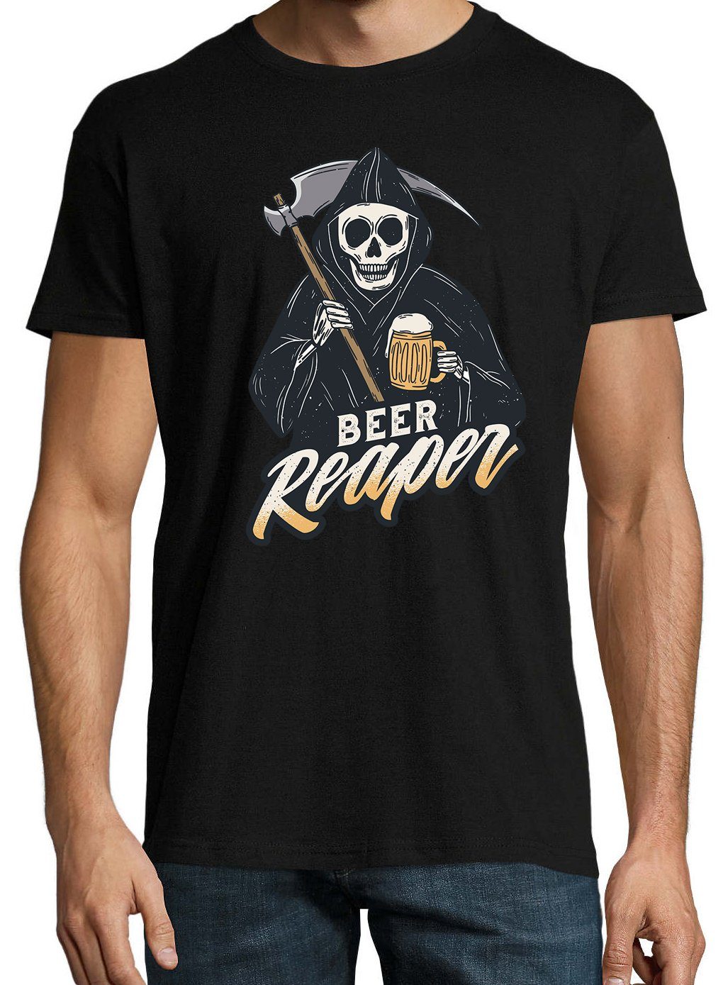 Designz Shirt mit T-Shirt Youth Bier Reaper Herren lustigem Frontprint Schwarz