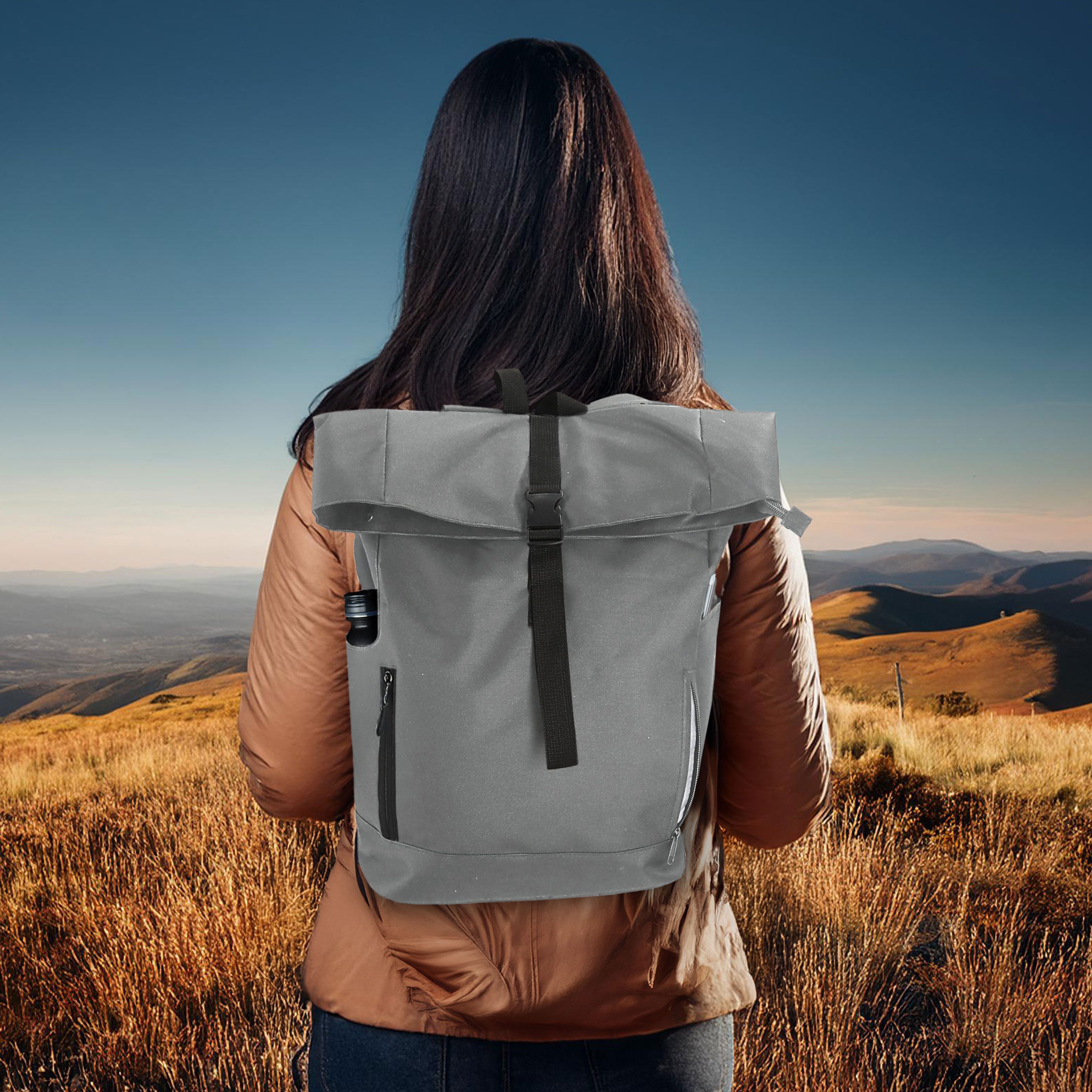 CEPEWA Rucksack Falt Rucksack Urban 30l hellgrau 40x57x15cm 600D Polyester Rolltop