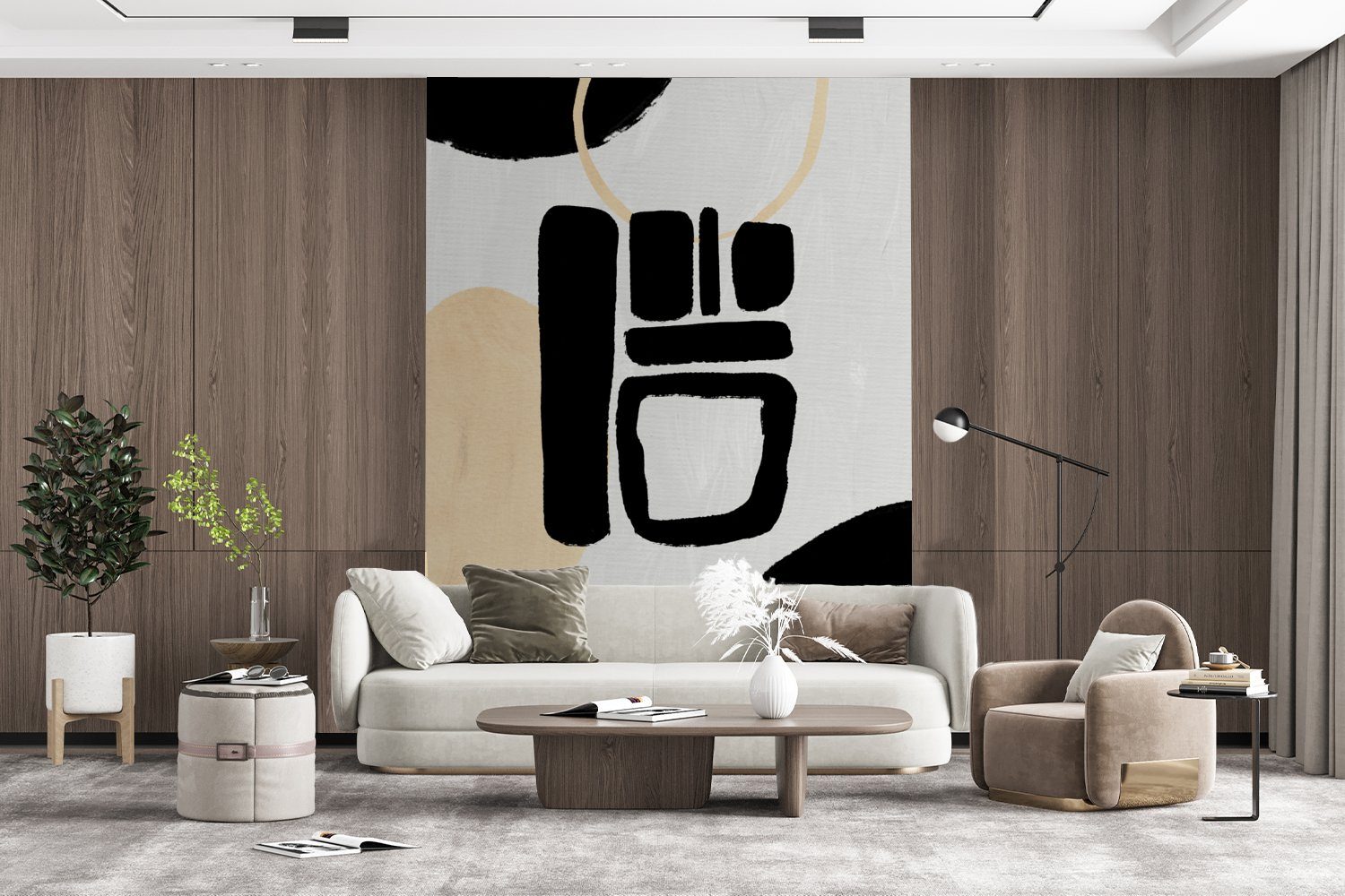 Wohnzimmer, Abstrakt, - Wandtapete Fototapete Montagefertig - für bedruckt, (4 Luxus St), Tapete Vinyl Kunst Matt, MuchoWow